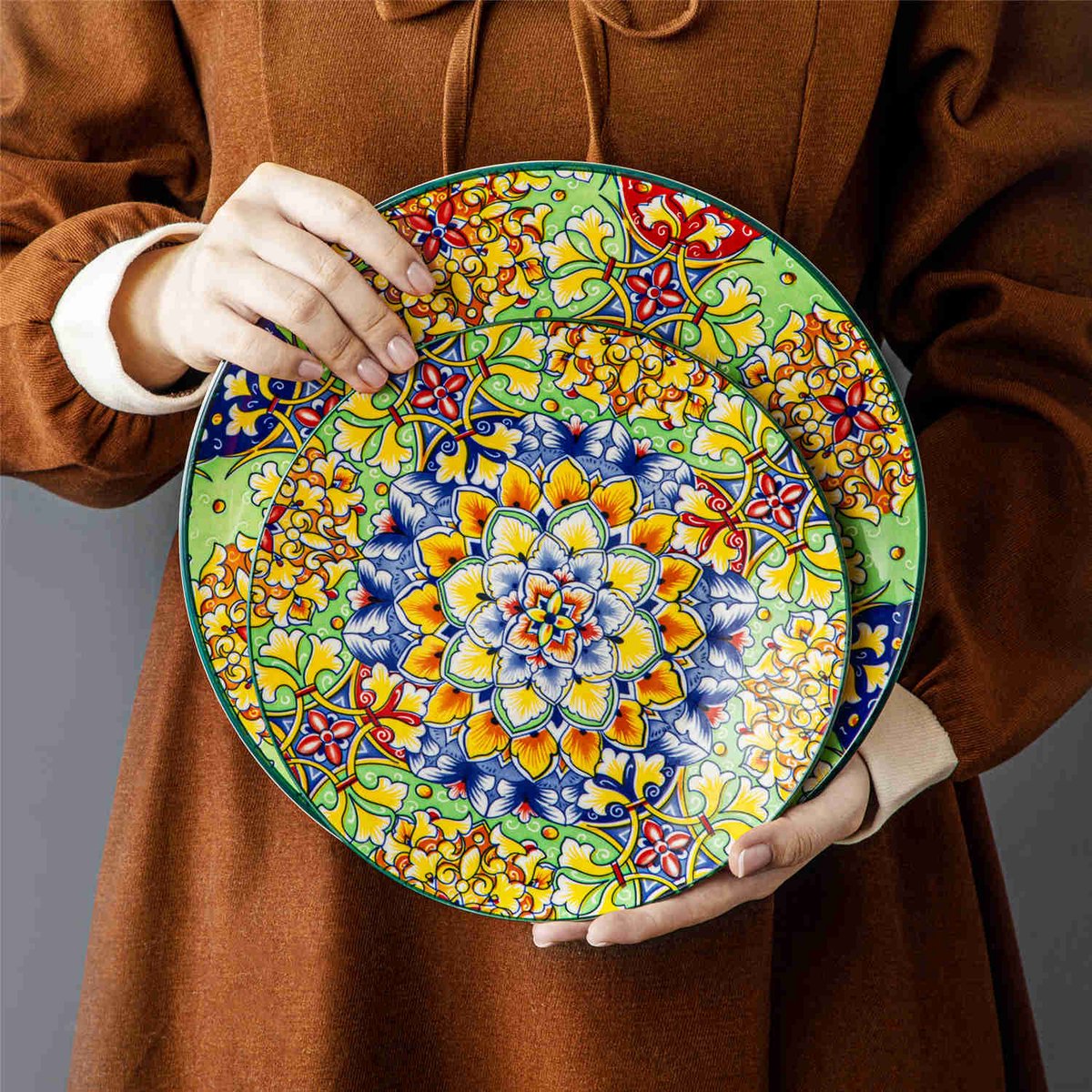 Dinner set - Dinner sets - Dinner set for 12 people - Bohemian Pattern - Porcelain - 48-Piece Dinnerware - Dinner plate - Dessert plate - Bowl - Soup bowl