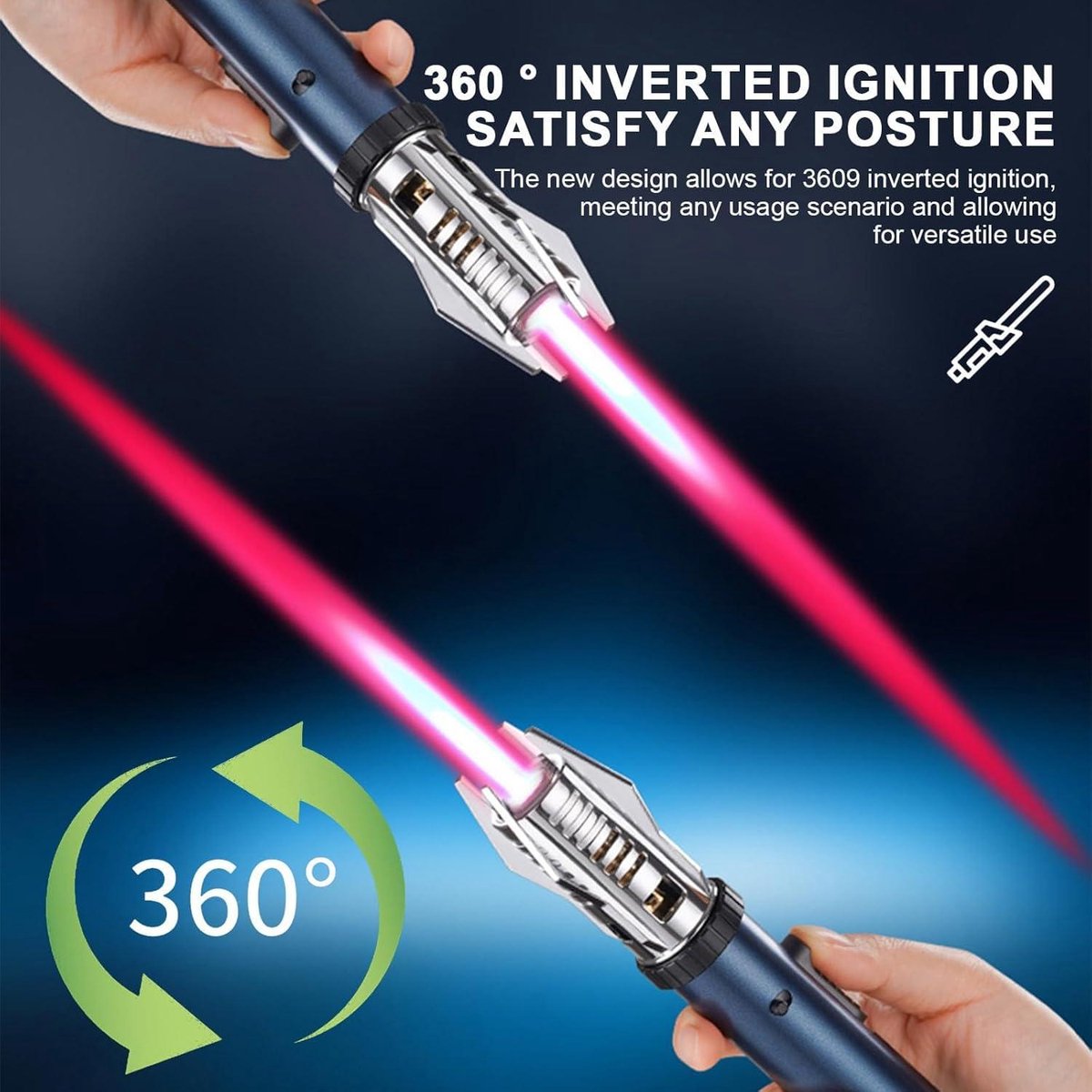 Winddichte Metalen Gas Navulbare Butaan Aansteker - Lightsaber Keuken Kook Toorts Aansteker - Jet Toorts Aanstekers voor Sigaar BBQ Bakken - Cadeau voor Man - Mat Zwart