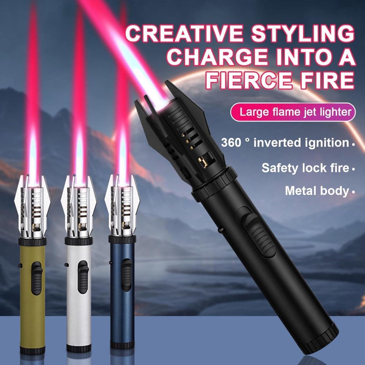 Winddichte Metalen Gas Navulbare Butaan Aansteker - Lightsaber Keuken Kook Toorts Aansteker - Jet Toorts Aanstekers voor Sigaar BBQ Bakken - Cadeau voor Man - Mat Zwart