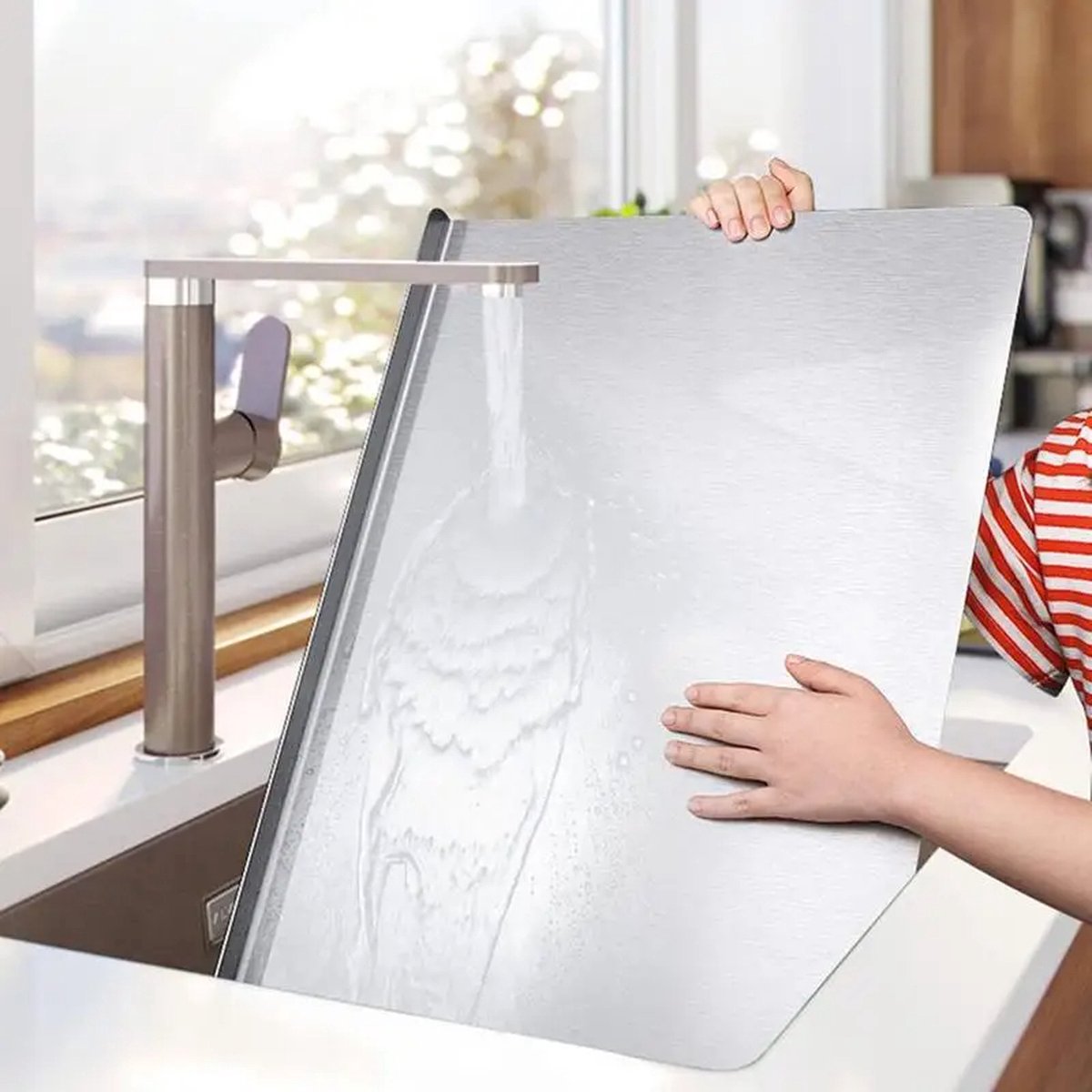 RVS Snijplank met Opstaande Rand - 50x40x1.5 cm - Multifunctionele Keuken Snij- en Bakplank - Aanrecht Bescherming - Ideaal voor Pizza, Voedsel, Gebak en Keuken Accessoires