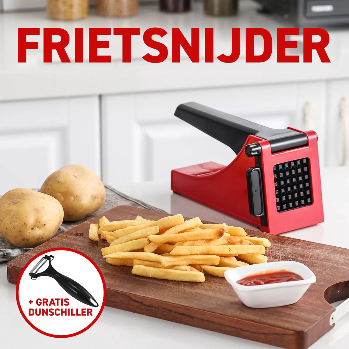 Friesnijder - Patatsnijder - Groentesnijder - Roestvrijstalen Snijrooster - Raspen, Schillers & Snijders - Rood