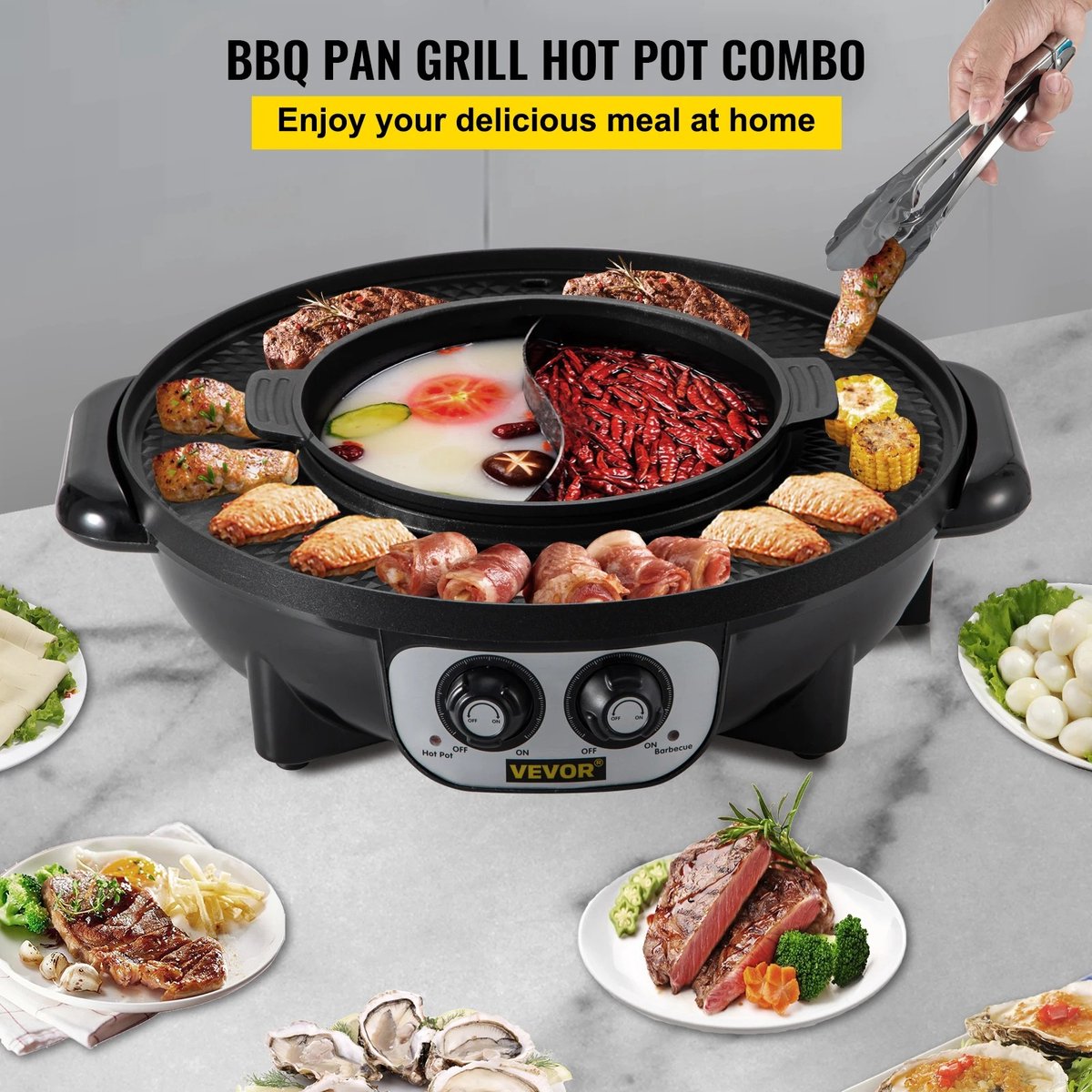 Koreaanse BBQ - Hotpot Elektrisch - Koreaanse BBQ - Koreaanse Grill - Koreaanse Grill- en Hotpotset - Koreaanse BBQ Grill - Gourmetstel - Steengrill