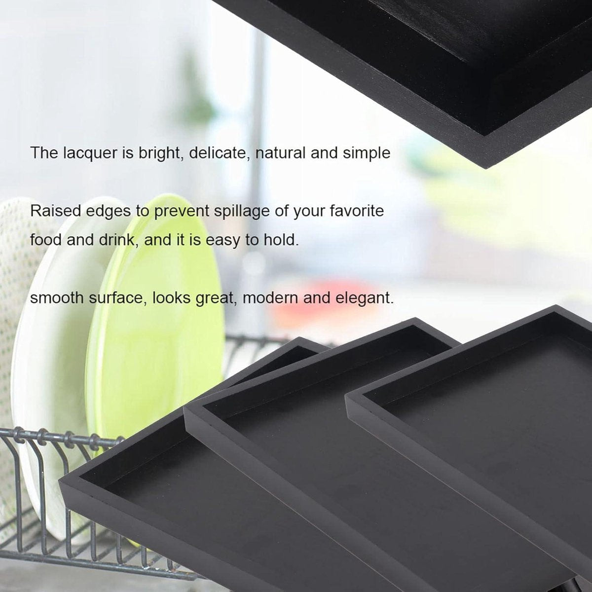 Wooden Rectangular Non-Slip Black For Tea Food Drinks Coffee Kitchenware Restaurants and Bars 25-18-2cm