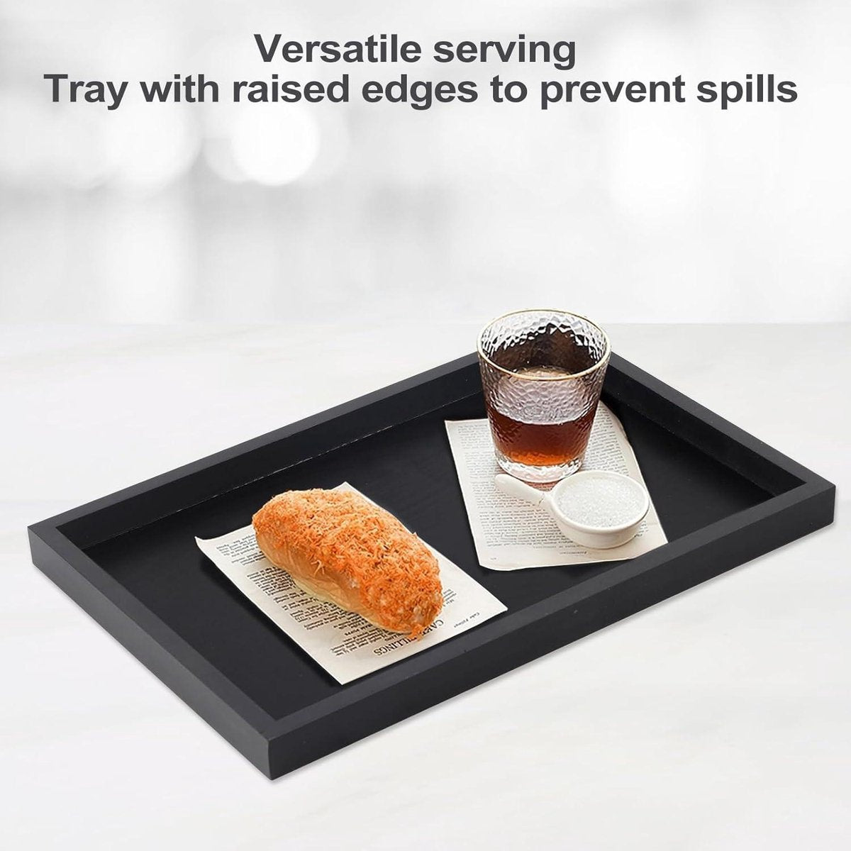 Wooden Rectangular Non-Slip Black For Tea Food Drinks Coffee Kitchenware Restaurants and Bars 25-18-2cm