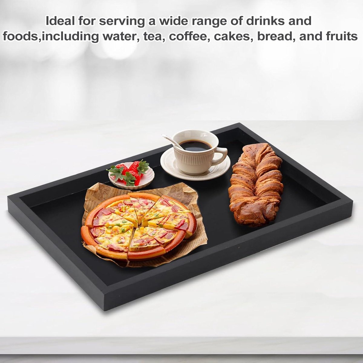 Wooden Rectangular Non-Slip Black For Tea Food Drinks Coffee Kitchenware Restaurants and Bars 25-18-2cm