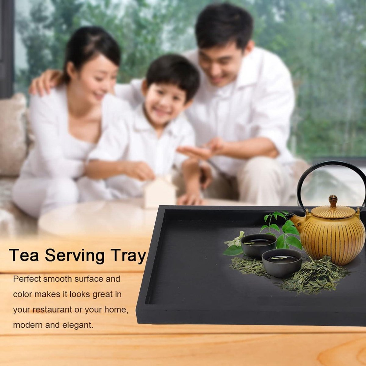 Wooden Rectangular Non-Slip Black For Tea Food Drinks Coffee Kitchenware Restaurants and Bars 25-18-2cm