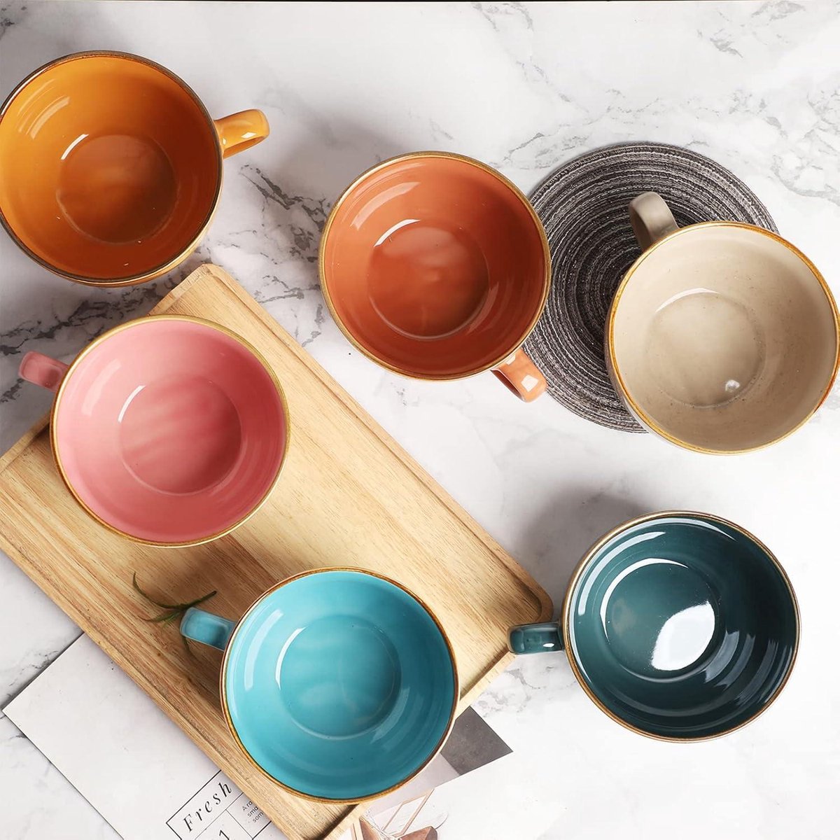Large 700ml Teacup Ceramic Cappuccino Cup Jumbo Mug Soup Bowl Handle - Mug with Spoon Porcelain Soup Bowls with Ear