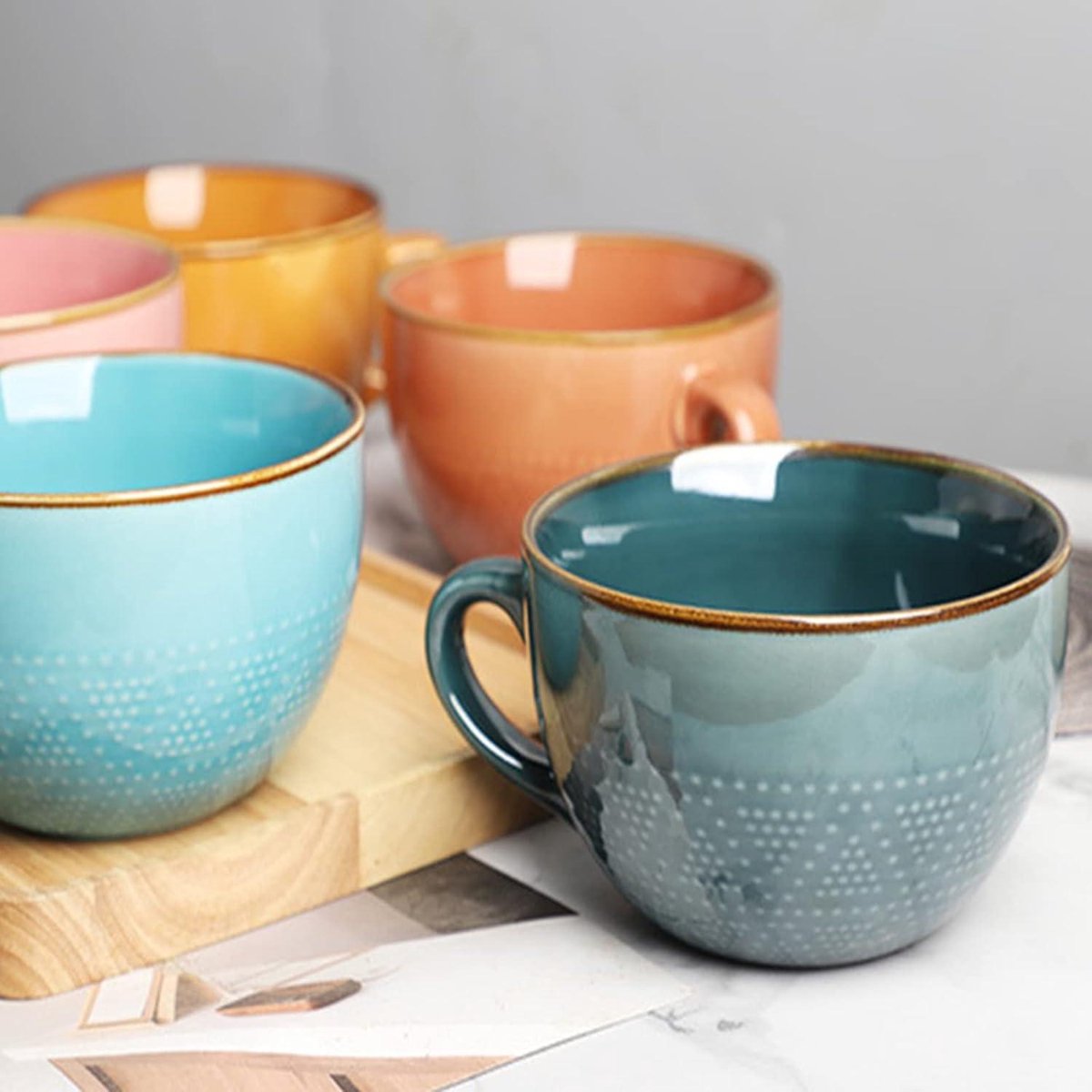 Large 700ml Teacup Ceramic Cappuccino Cup Jumbo Mug Soup Bowl Handle - Mug with Spoon Porcelain Soup Bowls with Ear