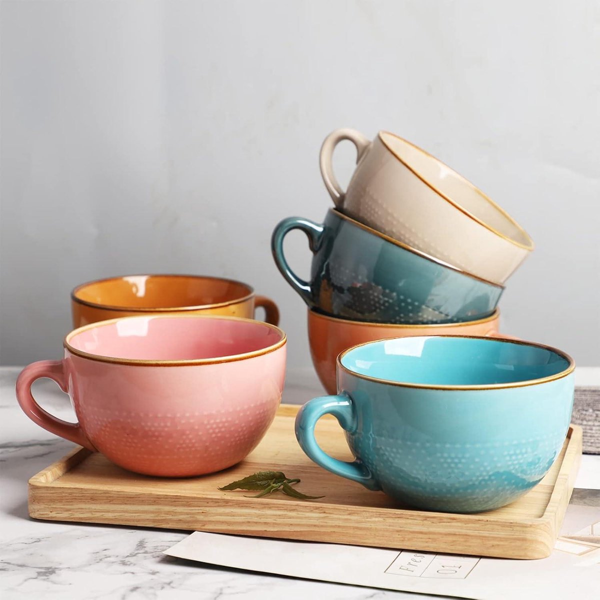 Large 700ml Teacup Ceramic Cappuccino Cup Jumbo Mug Soup Bowl Handle - Mug with Spoon Porcelain Soup Bowls with Ear