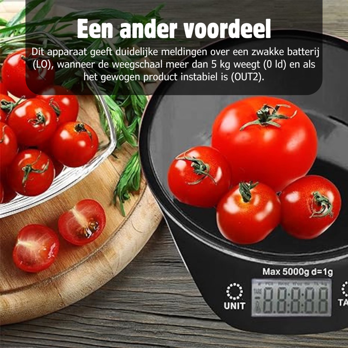 Keukenweegschaal Digitaal Met Kom - Elektrische Keukenweegschaal Tot 5 kg - Precisieweegschaal - Keukenweegschaal Met Kom Van 1,4 l - LCD-Display