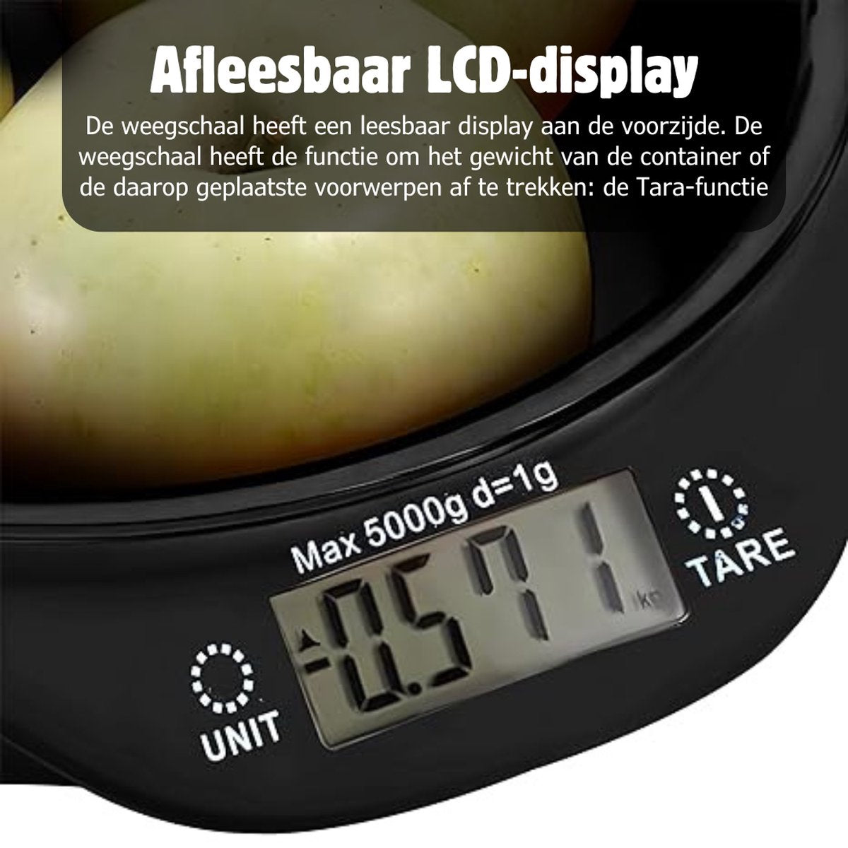 Keukenweegschaal Digitaal Met Kom - Elektrische Keukenweegschaal Tot 5 kg - Precisieweegschaal - Keukenweegschaal Met Kom Van 1,4 l - LCD-Display