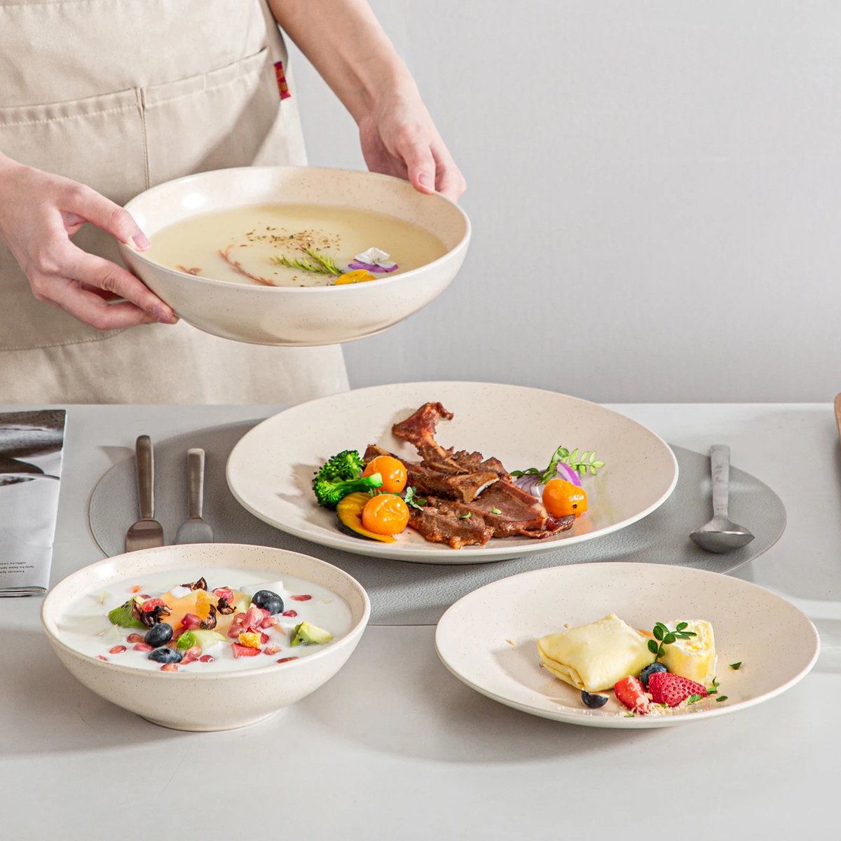Dinnerware Set - Dinnerware Sets - 8-Person Dinnerware Set - Sand Relief - Porcelain - 32-Piece Dinnerware - Dinner Plate - Dessert Plate - Bowl - Soup Bowl