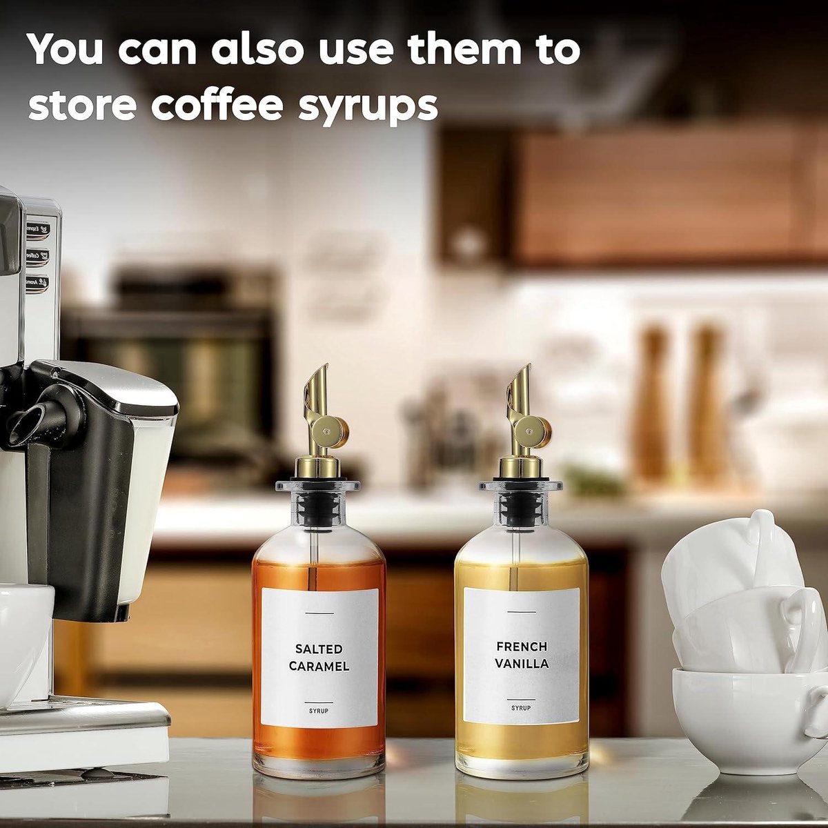Dispenser Fles Olie - Glazen Karaf Olie - Oliefles met Schenktuit Sausfles - Koffiesiroop Dispenser - Koffiesiroop - Olijfolie Fles 2 Stuks Goud