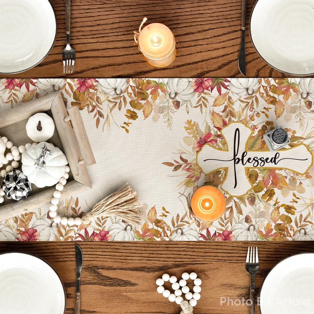 Table Runner Eucalyptus Cross Autumn Season Indoor Decoration Holiday Party - 40 x 140 cm - Including HTML Content table runner textile 60 x 140 cm