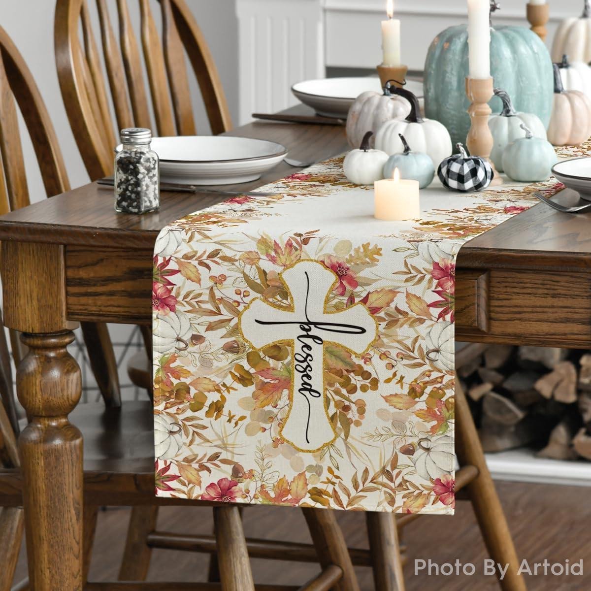Table Runner Eucalyptus Cross Autumn Season Indoor Decoration Holiday Party - 40 x 140 cm - Including HTML Content table runner textile 60 x 140 cm