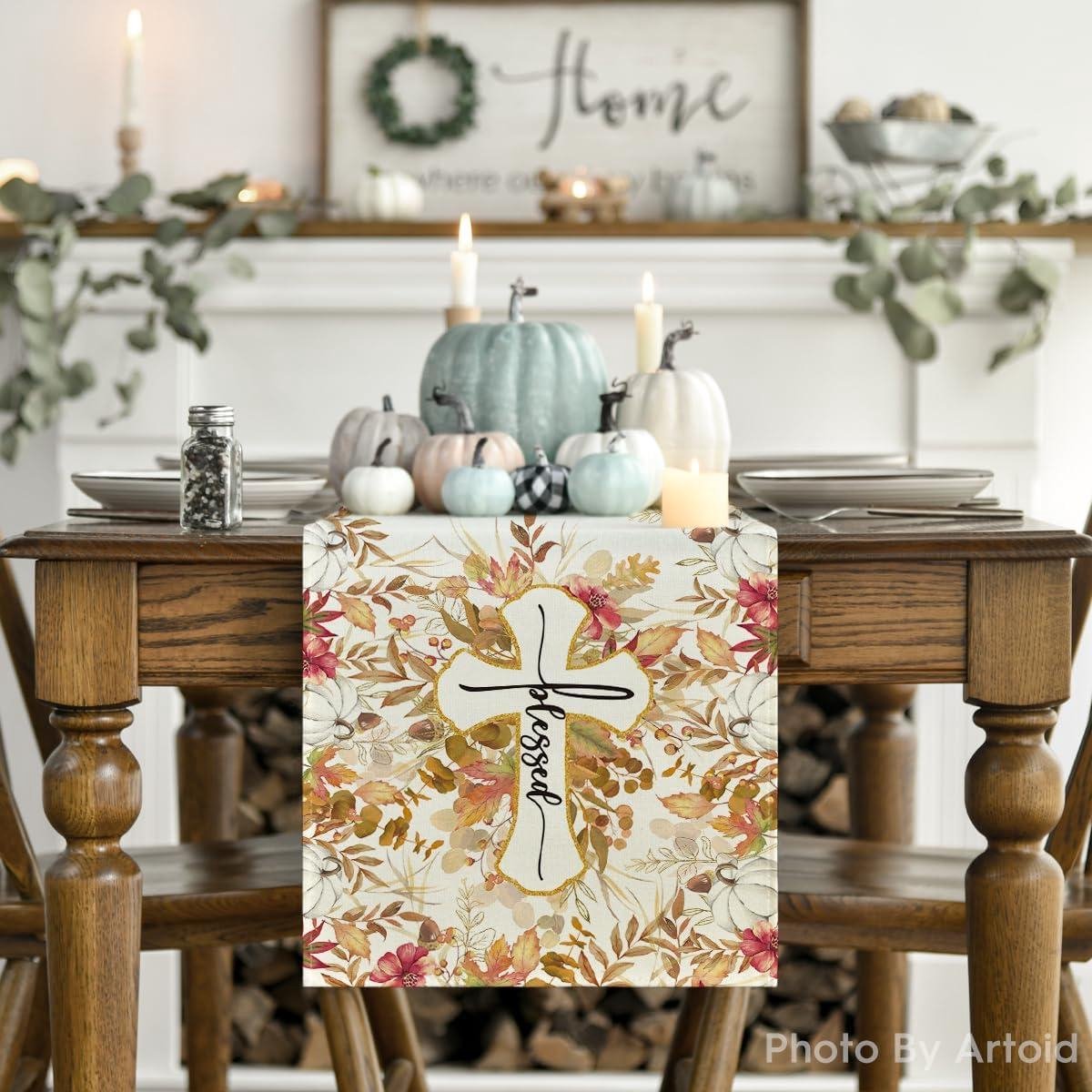 Table Runner Eucalyptus Cross Autumn Season Indoor Decoration Holiday Party - 40 x 140 cm - Including HTML Content table runner textile 60 x 140 cm