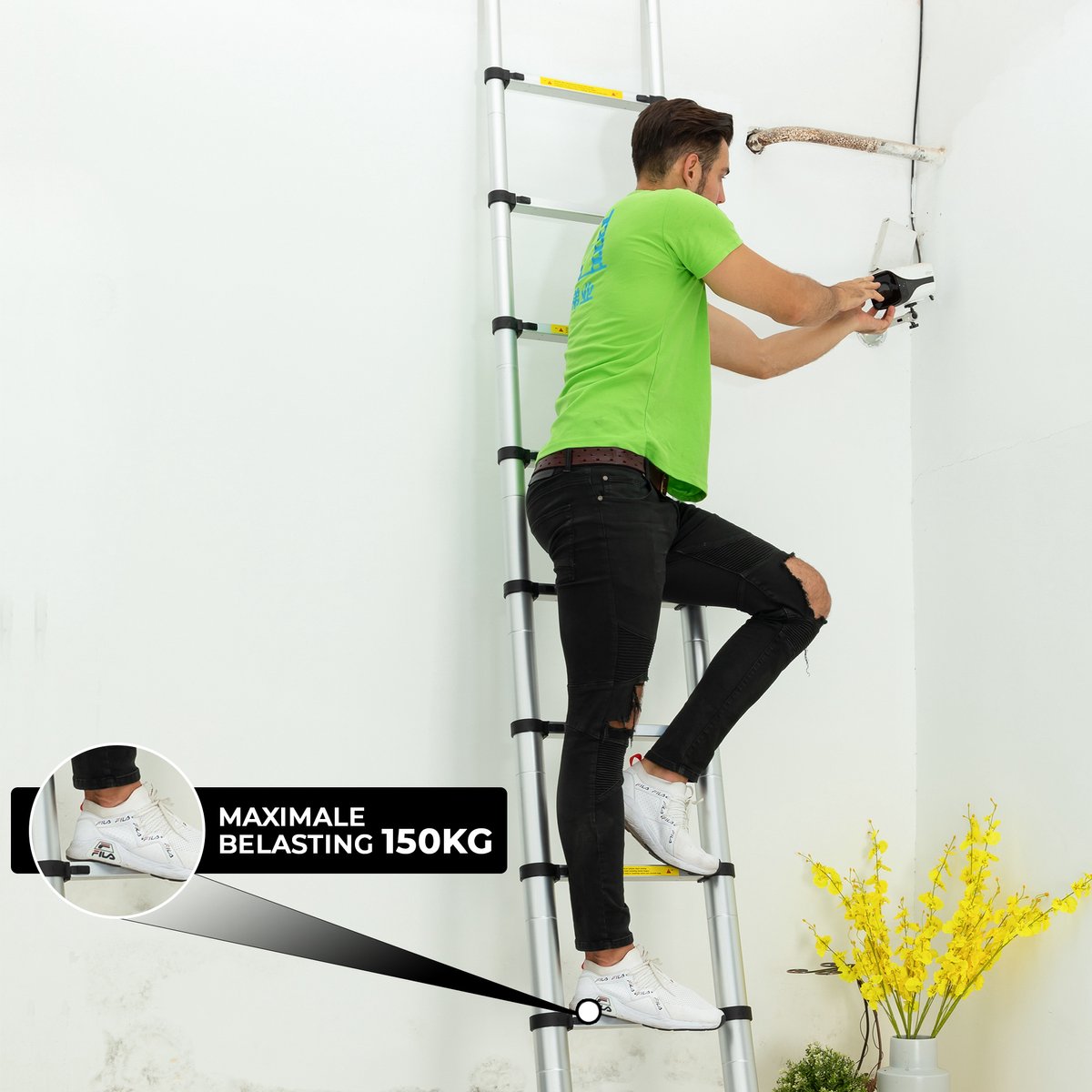 Telescopische ladder - Telescopische vouwladder - 3,8 m werkhoogte - Aluminium