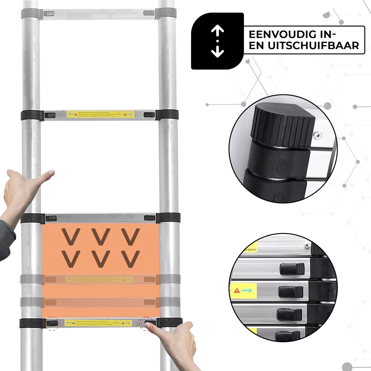 Telescopische ladder - Telescopische vouwladder - 3,8 m werkhoogte - Aluminium