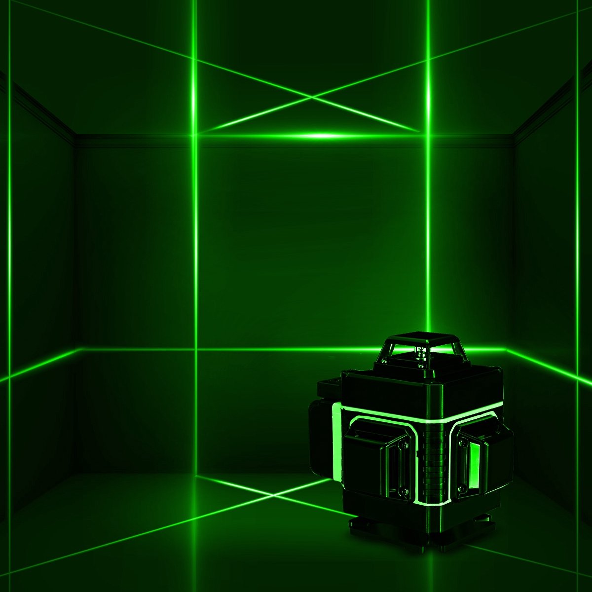 Laserlijn Kruislijnlaser - 16 Lijnen Groene Zelfnivellerende-360° Schakelbaar Horizontaal-Verticaal met magnetische draaibasis 1 lithium-ion batterij