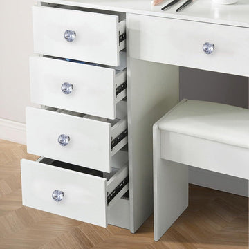 Make-uptafel met ledverlichting en kruk - Kaptafel met spiegel - 3 lichtkleuren - Make-uptafel met 6 planken - 6 laden - Voor slaapkamer - 80 x 36 x 131 cm make up tafel