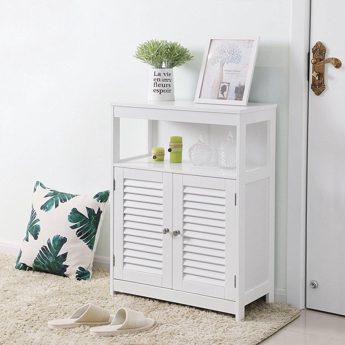 Bathroom Cabinet with 2 Doors and Open Compartment - White