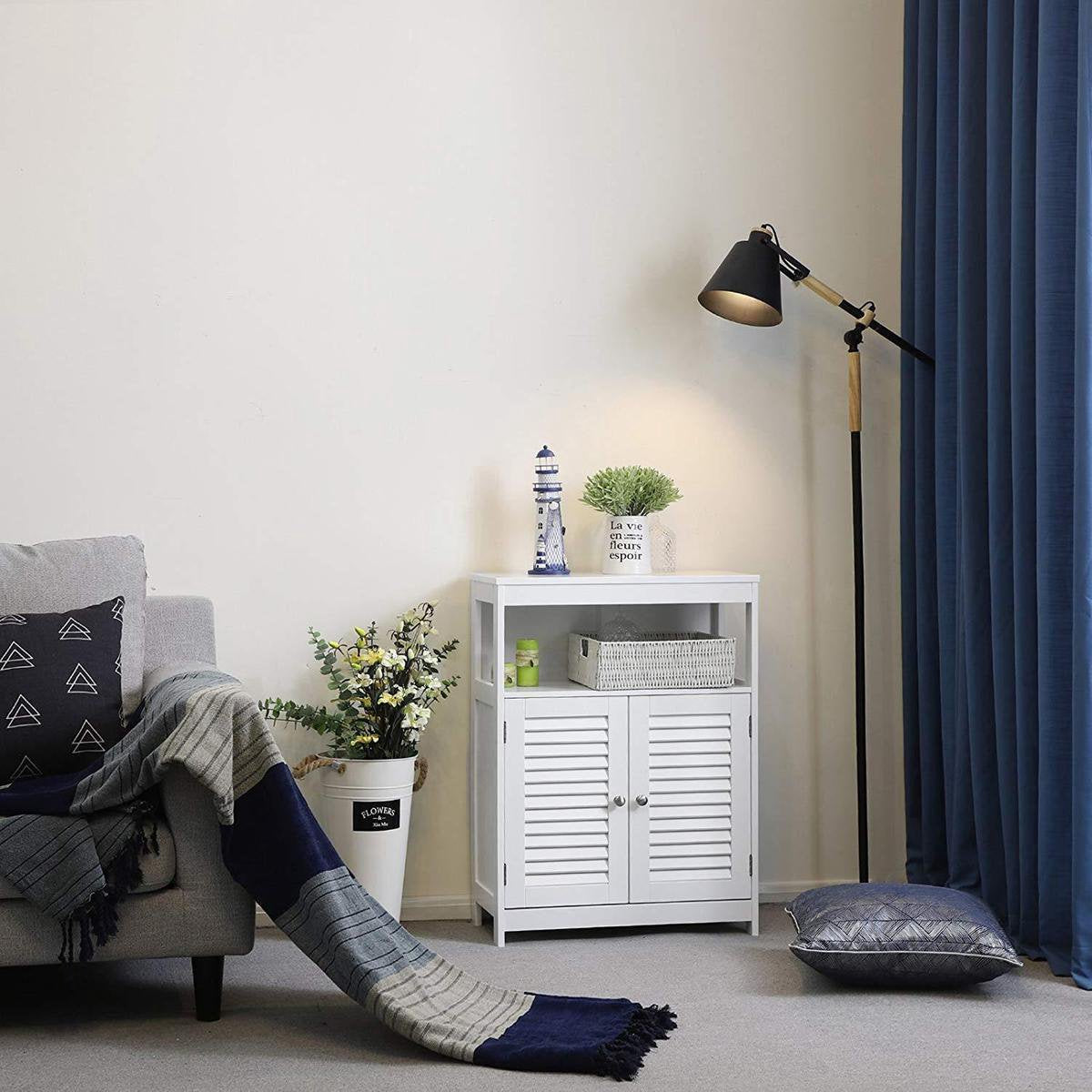 Bathroom Cabinet with 2 Doors and Open Compartment - White