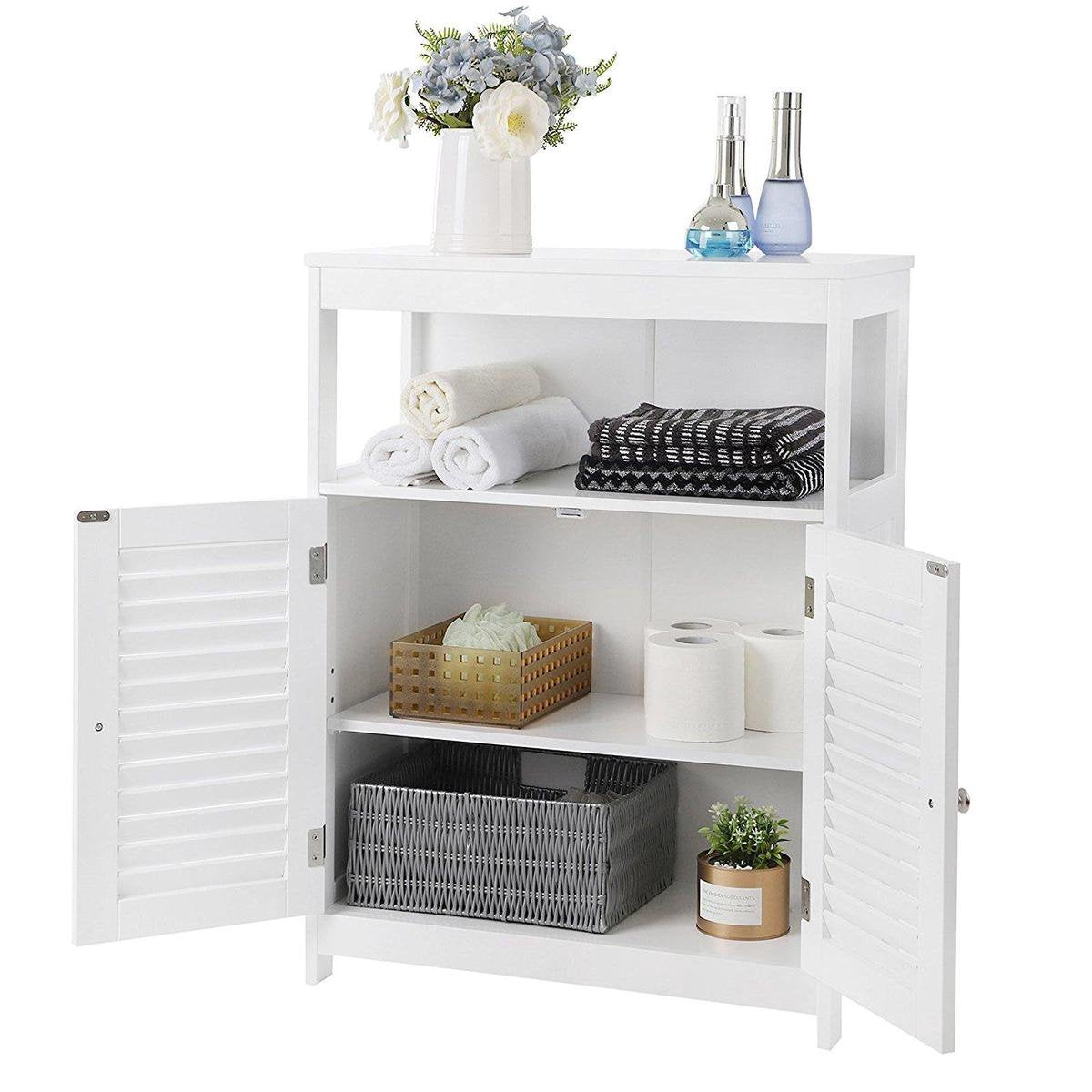 Bathroom Cabinet with 2 Doors and Open Compartment - White