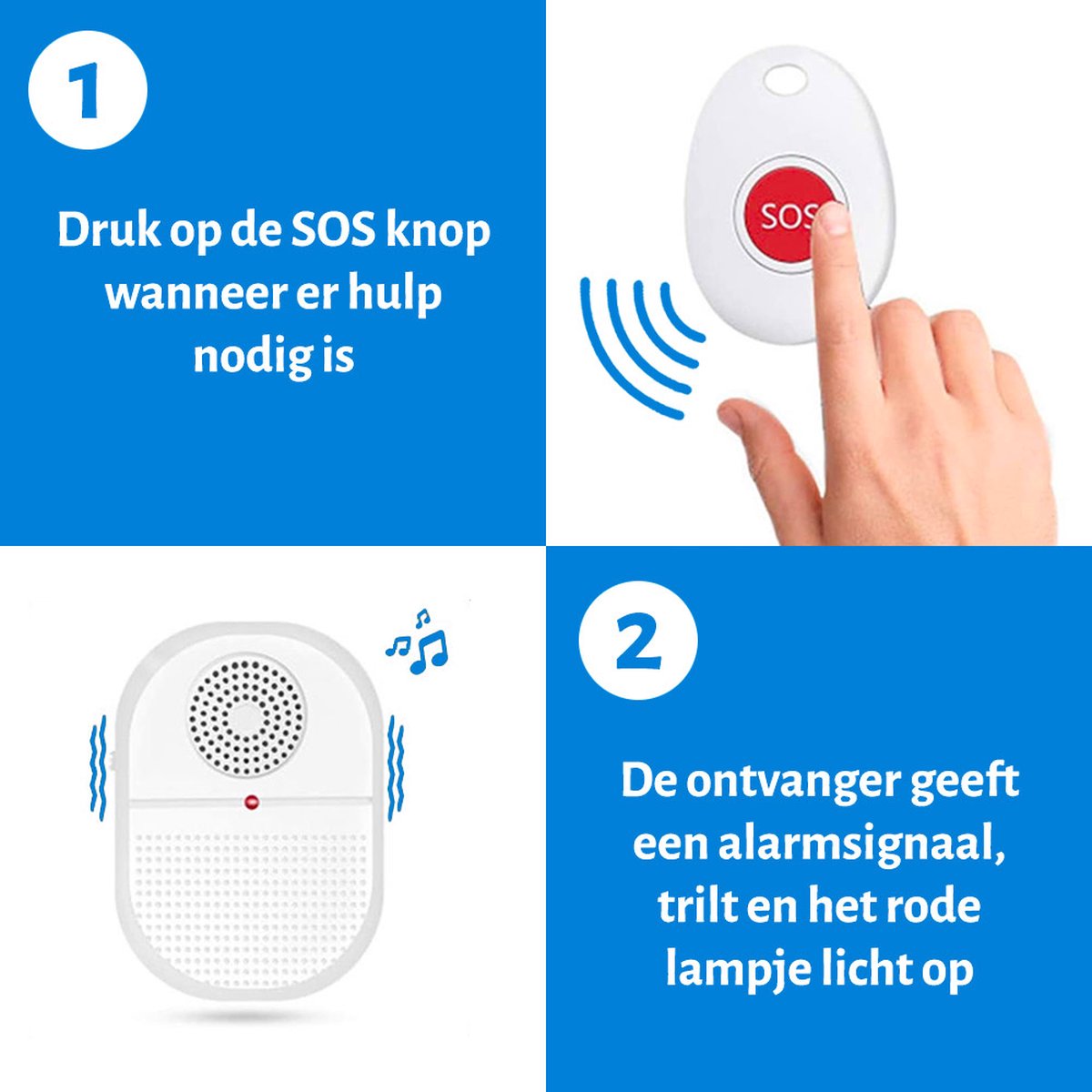 Alarmknop - SOS knop voor Senioren - Draagbaar Model - Senioren Alarm - Personenalarmering - Paniekknop - Persoonlijke Alarmen - Alarmknop Voor Ouderen en Hulpbehoevenden - Noodknop - Noodoproepknop