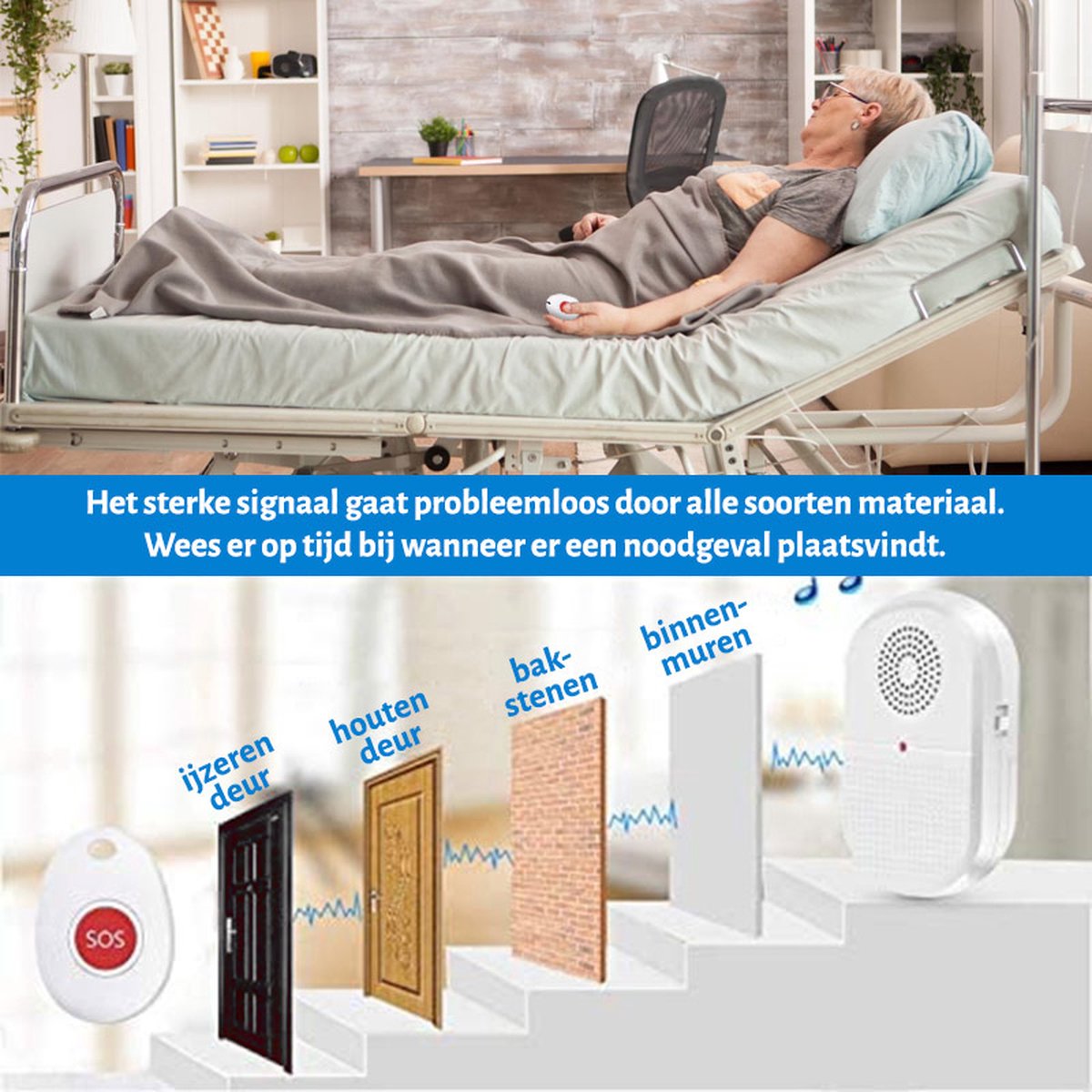 Alarmknop - SOS knop voor Senioren - Draagbaar Model - Senioren Alarm - Personenalarmering - Paniekknop - Persoonlijke Alarmen - Alarmknop Voor Ouderen en Hulpbehoevenden - Noodknop - Noodoproepknop