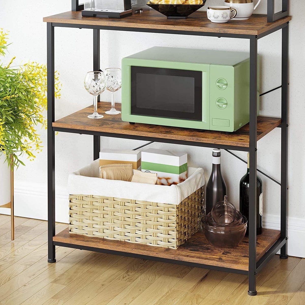 Segenn's Irish2 keukenkast - Keukenrek - Met 6 haken en metalen frame - Industrieel - Vintage Bruin-Zwart 80 x 40 x 167 cm