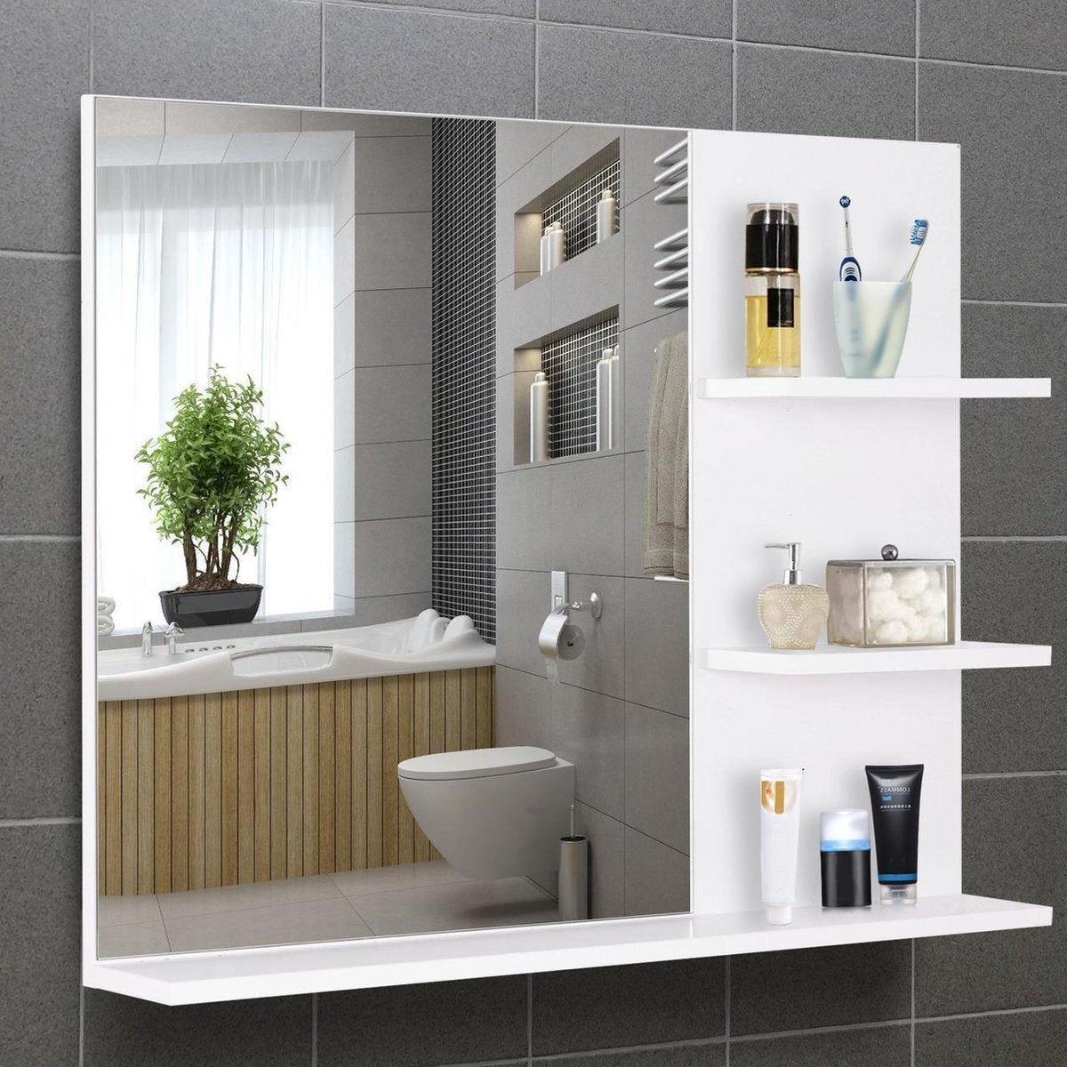 Bathroom mirror with 3 shelves - Bathroom accessories - Mirror - Wall mirror - L60 x W10 x H48 cm