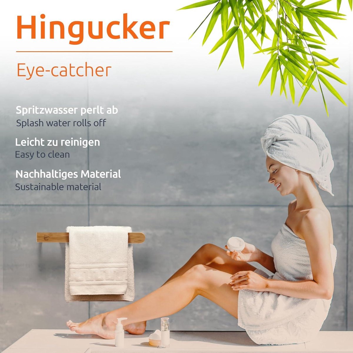 Bamboo towel holder without drilling - Self-adhesive towel rack - Guest towel rack 38.5cm towel ladder