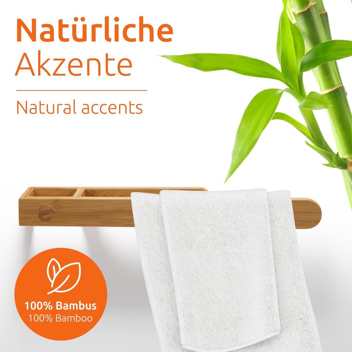 Bamboo towel holder without drilling - Self-adhesive towel rack - Guest towel rack 38.5cm towel ladder