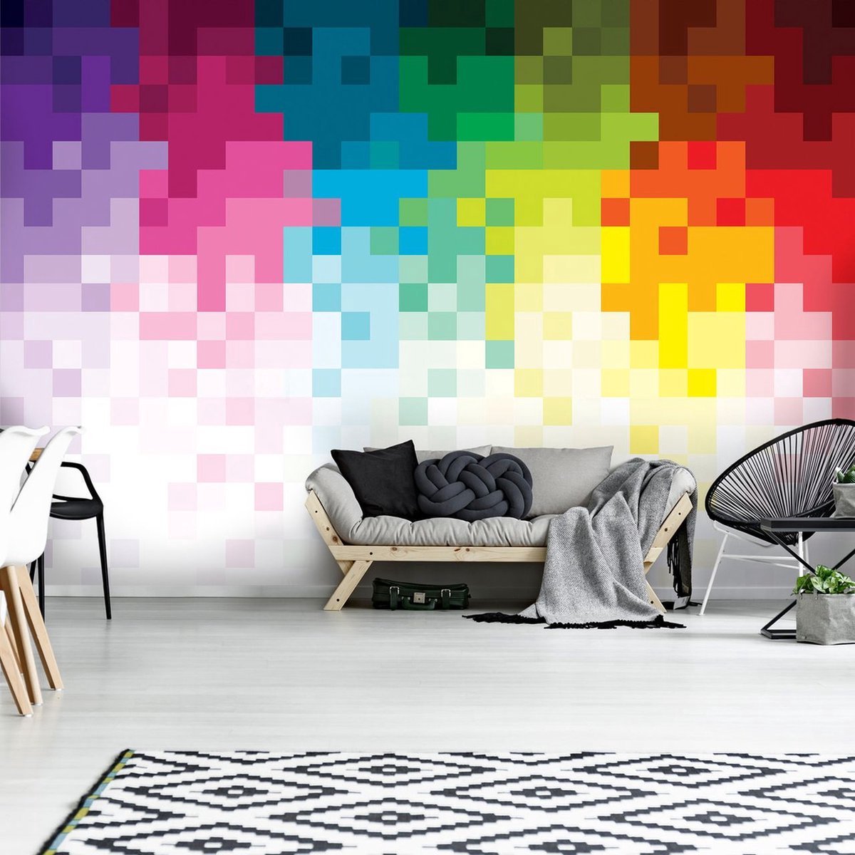 Fotobehang - Vliesbehang - Abstracte Regenboog Pixels - 312 x 219 cm