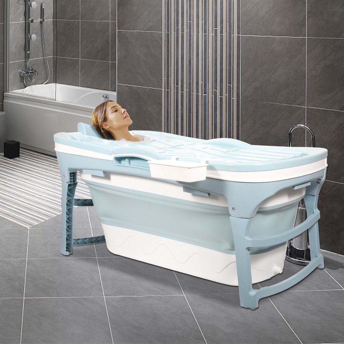 Foldable Bath L 118cm - Blue Bathtub Adults - Bath for in the Shower - Ice Bath
