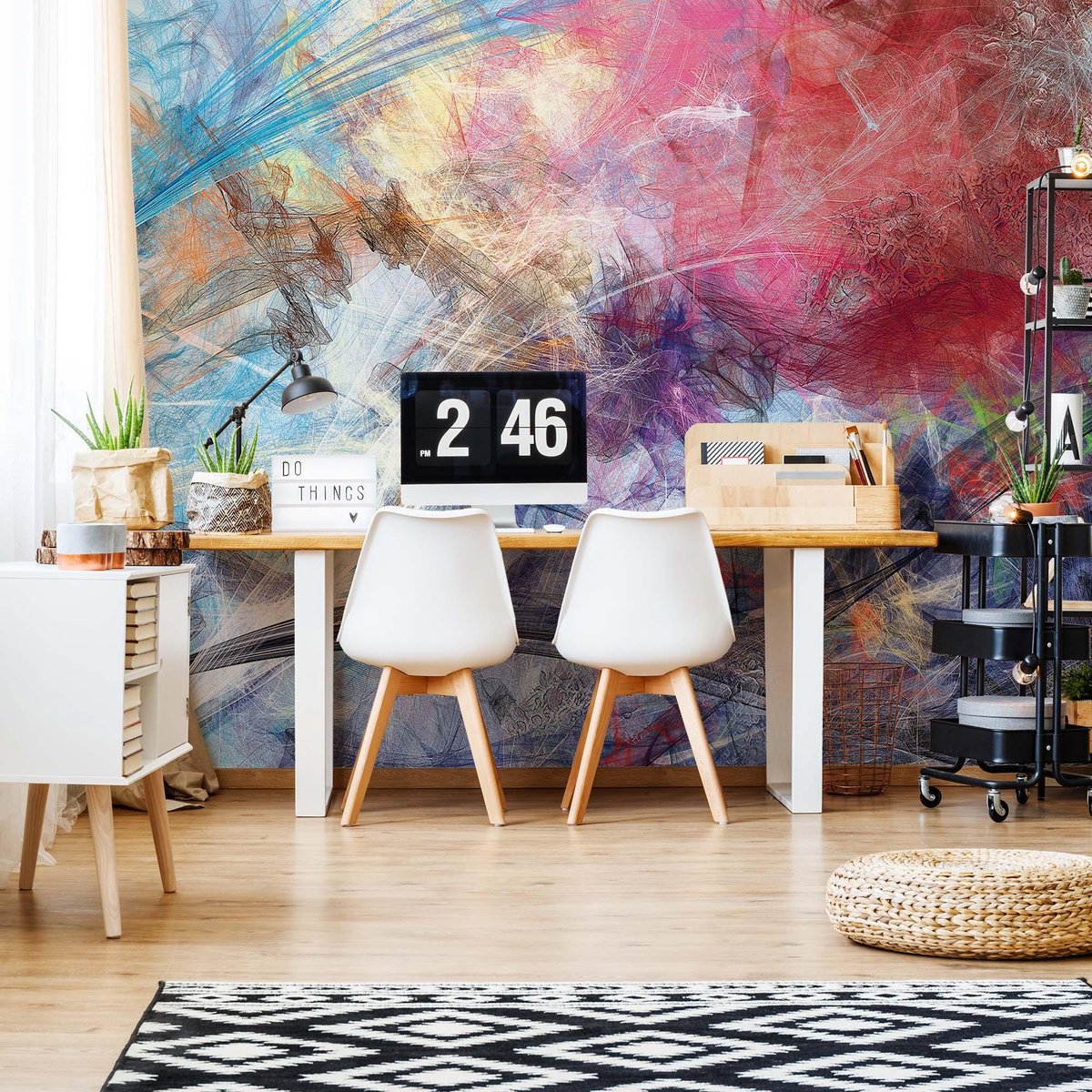 Fotobehang - Vliesbehang - Kleurrijke Abstracte Kunst Schilderij - 254 x 184 cm