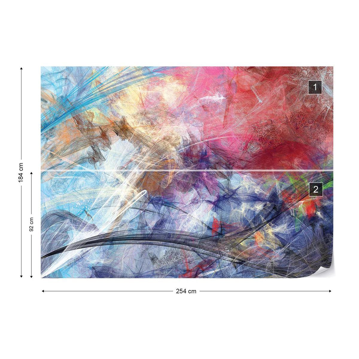 Fotobehang - Vliesbehang - Kleurrijke Abstracte Kunst Schilderij - 254 x 184 cm