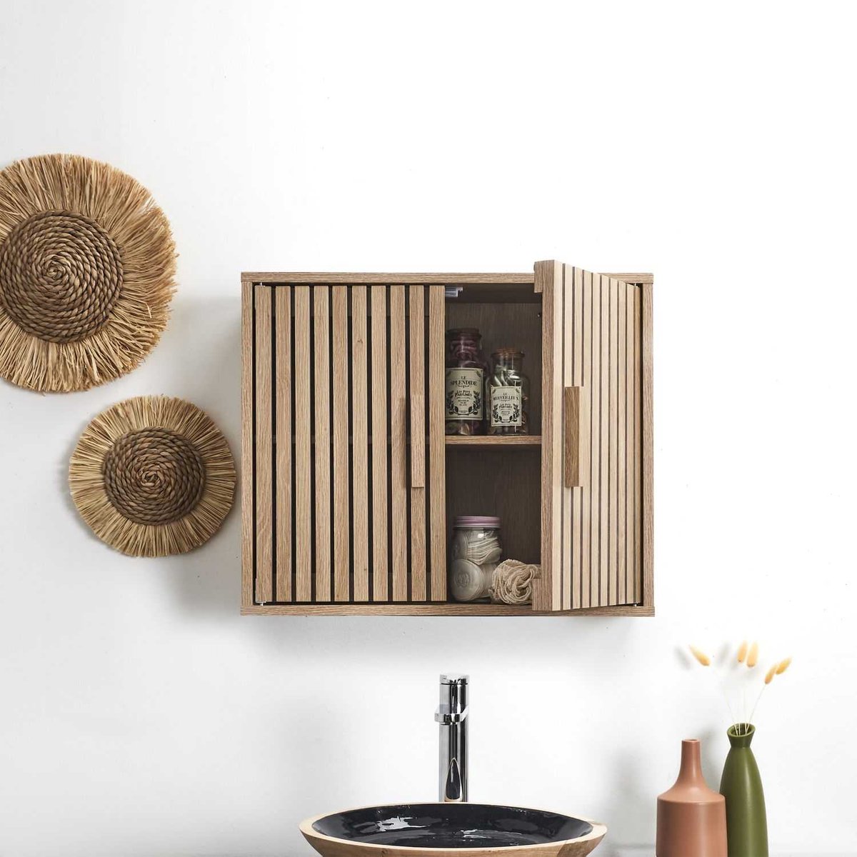 Wall-mounted cabinet Klaus Wall Bathroom Cabinet Hanging with Panels - Brown