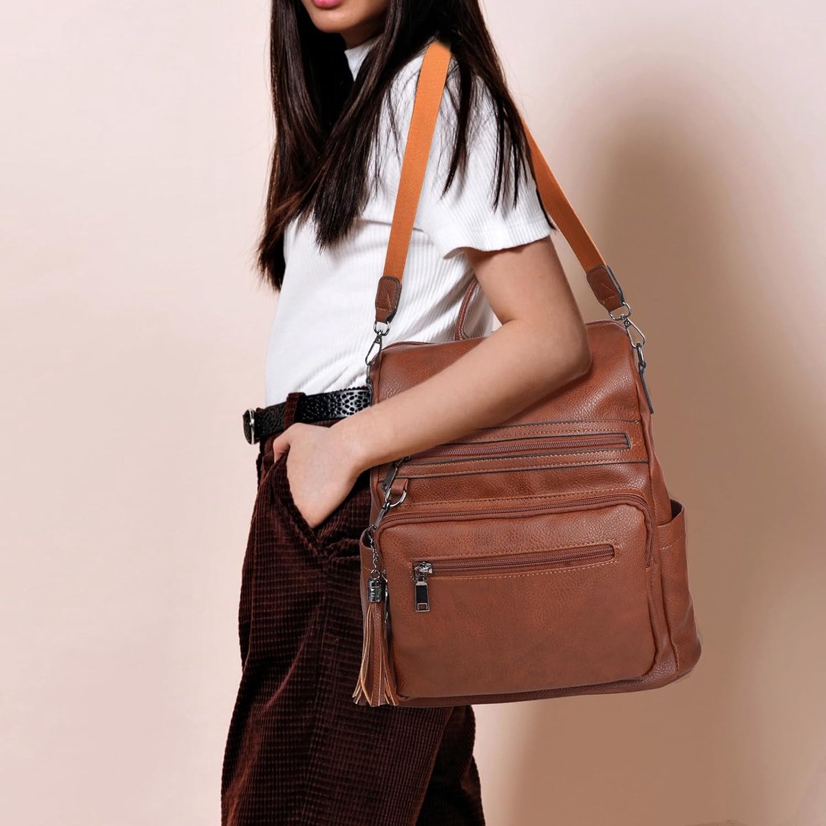 Women's PU Leather Backpack - 32 x 31 cm - Compact Size - Waterproof Casual Laptop Bag School Shoulder Bag for Ladies