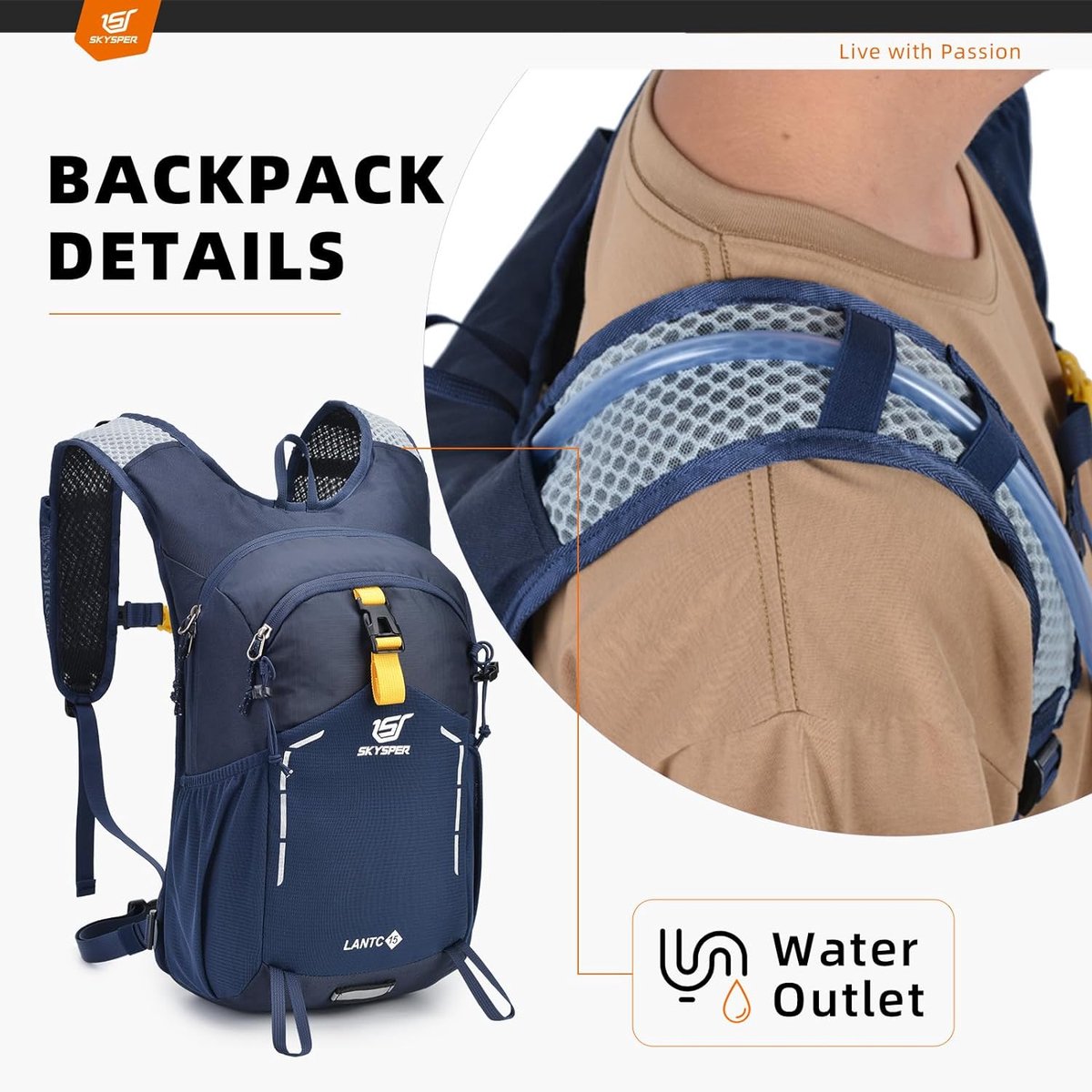 Hiking backpack, 15 litres, small daypack, trekking backpack, travel, daypack, hiking, backpack for men and women
