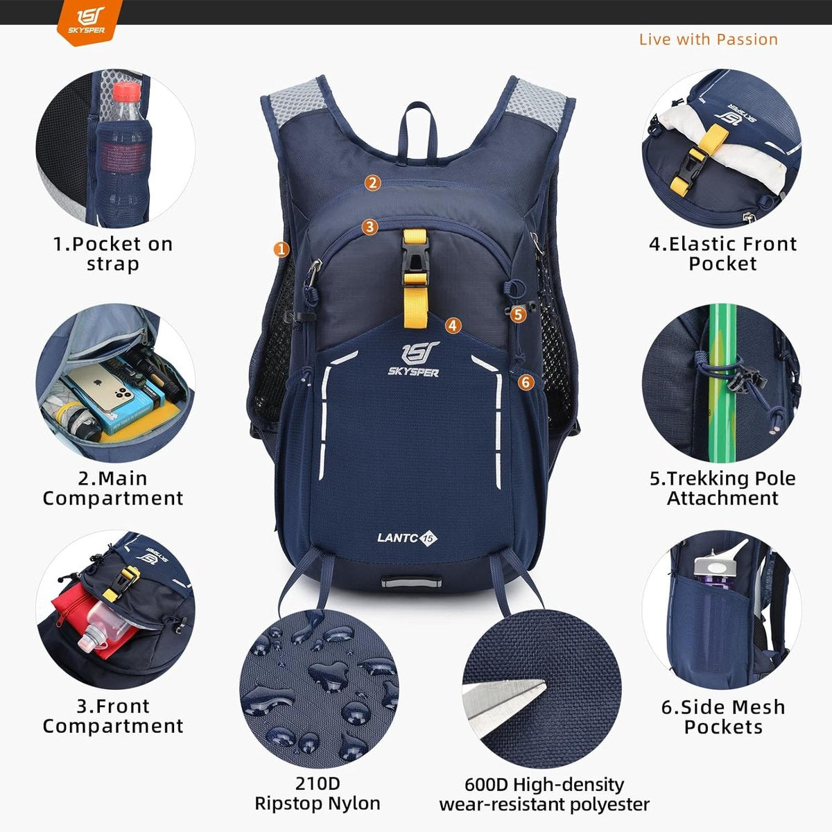 Hiking backpack, 15 litres, small daypack, trekking backpack, travel, daypack, hiking, backpack for men and women