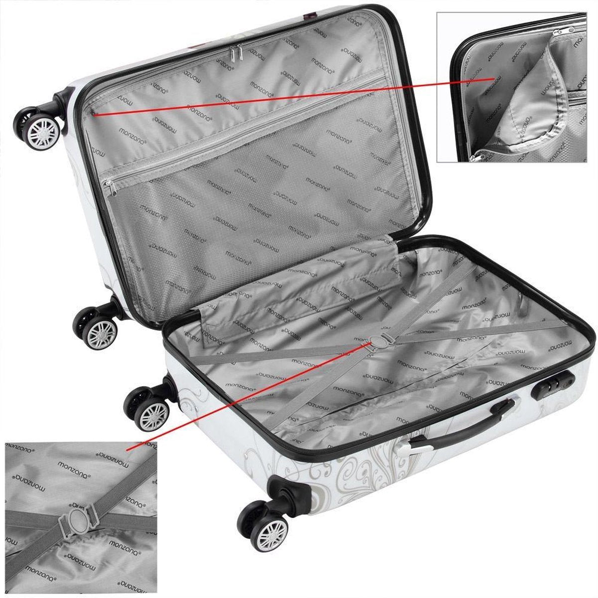 Monzana Koffer Set - 4 Stuks Vlinder Motief met slot - 360° Wielen