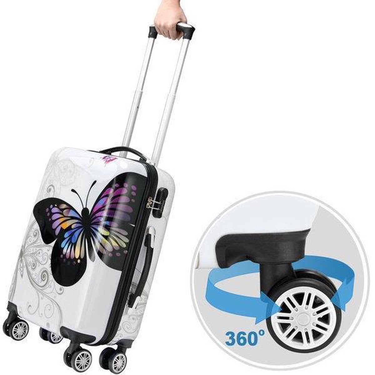 Monzana Koffer Set - 4 Stuks Vlinder Motief met slot - 360° Wielen