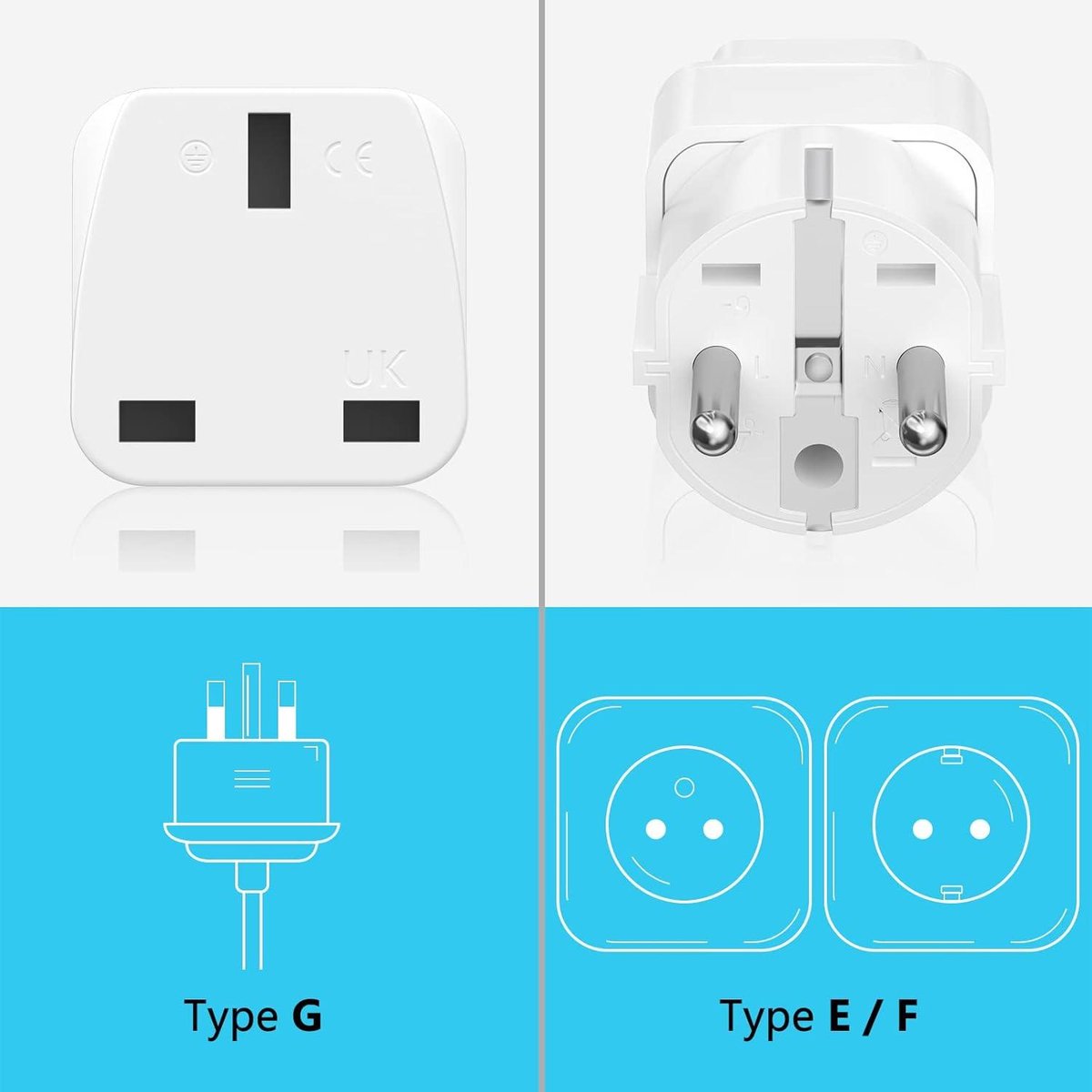 3-pack reisadapter - Engeland naar EU-stekker - 10/16 A 250 V UK-adapter - Frankrijk Nederland Polen Zweden - wit