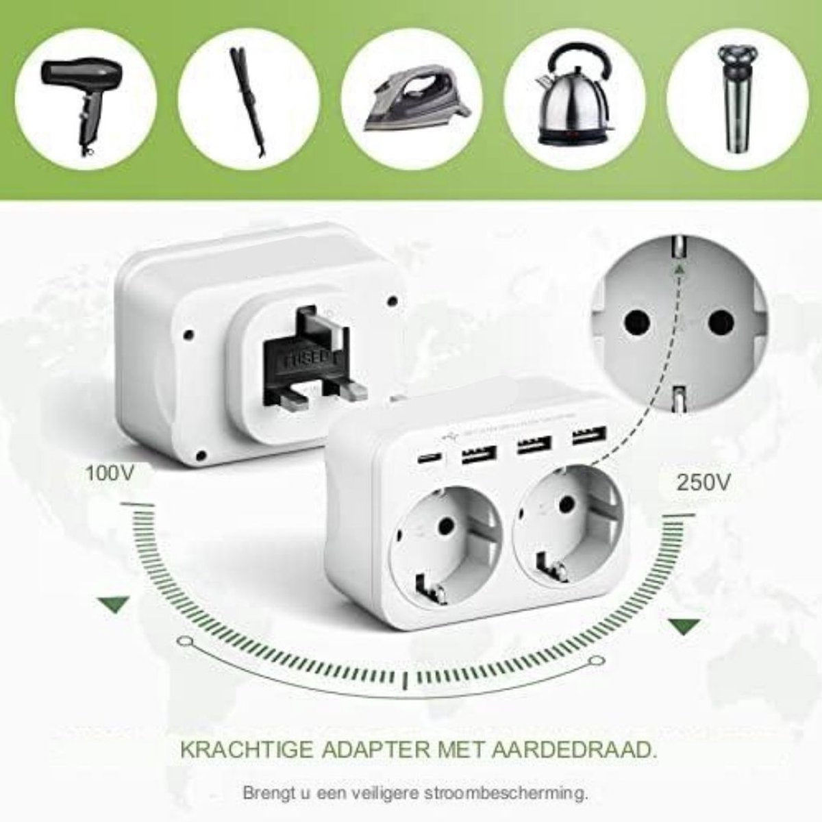 Reisstekker Type G - Wereldstekker Type G - Wit