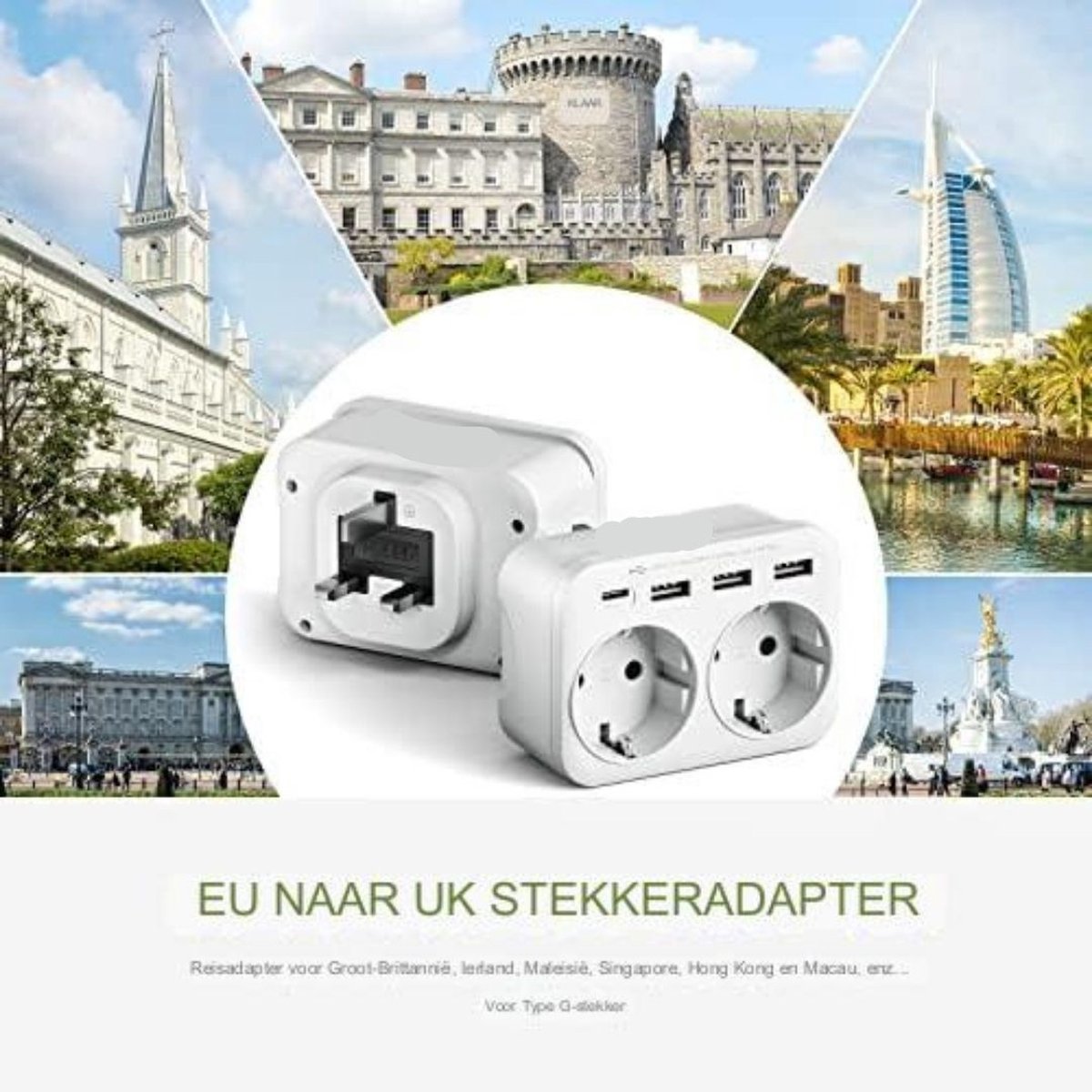 Reisstekker Type G - Wereldstekker Type G - Wit