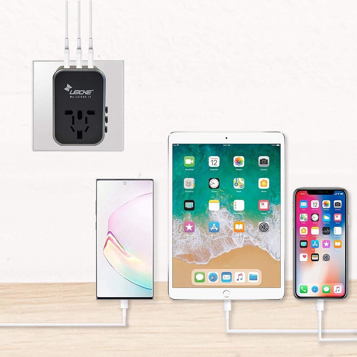 Universal travel adapter - International travel plug with 3 USB A ports - 2 type C - 224 countries - US/EU/UK/AUS plugs