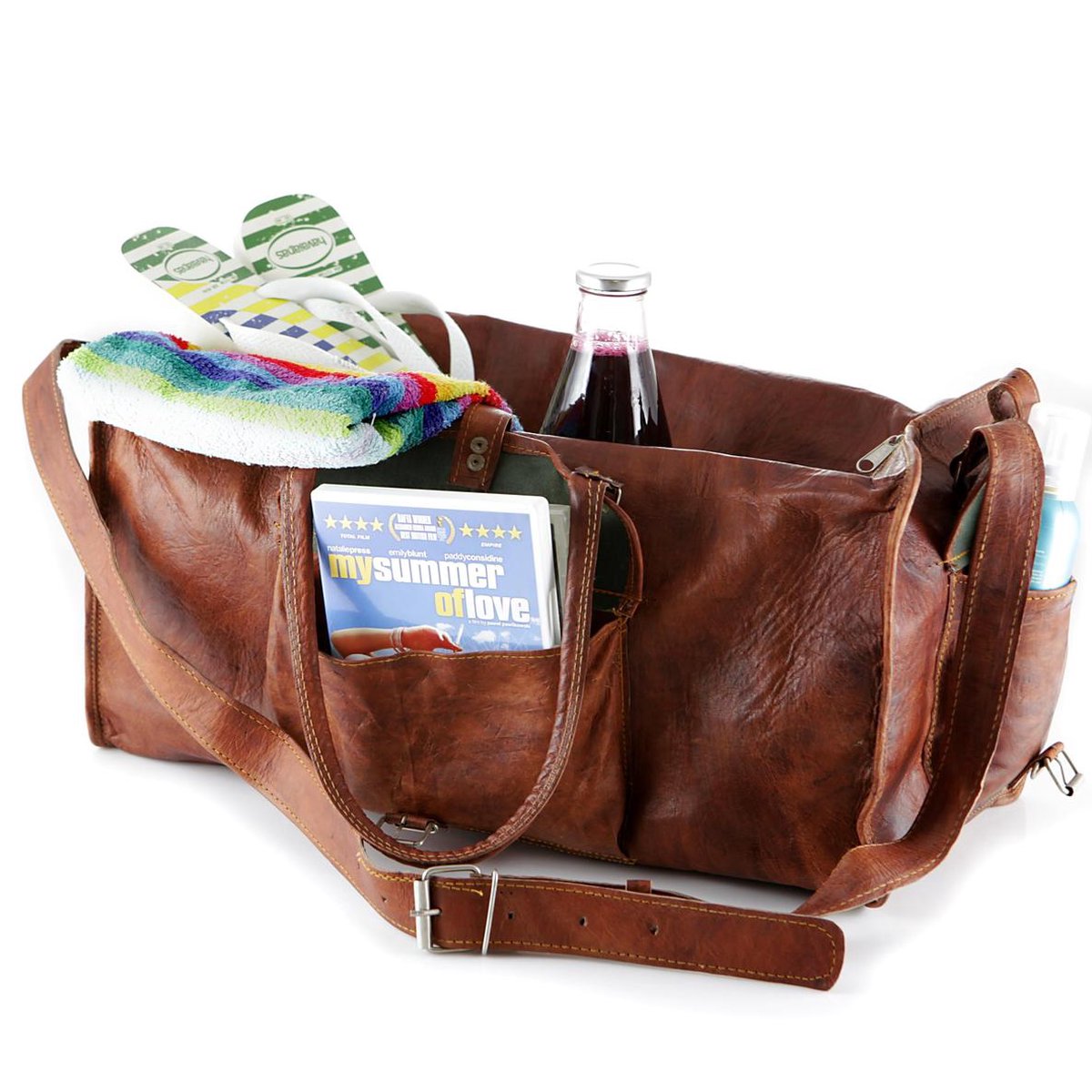 Travel bag made of REAL LEATHER - Sports bag - Weekend bag MALAGA Real Leather - Cognac Brown -HANDMADE VINTAGE STYLE Duffle bag