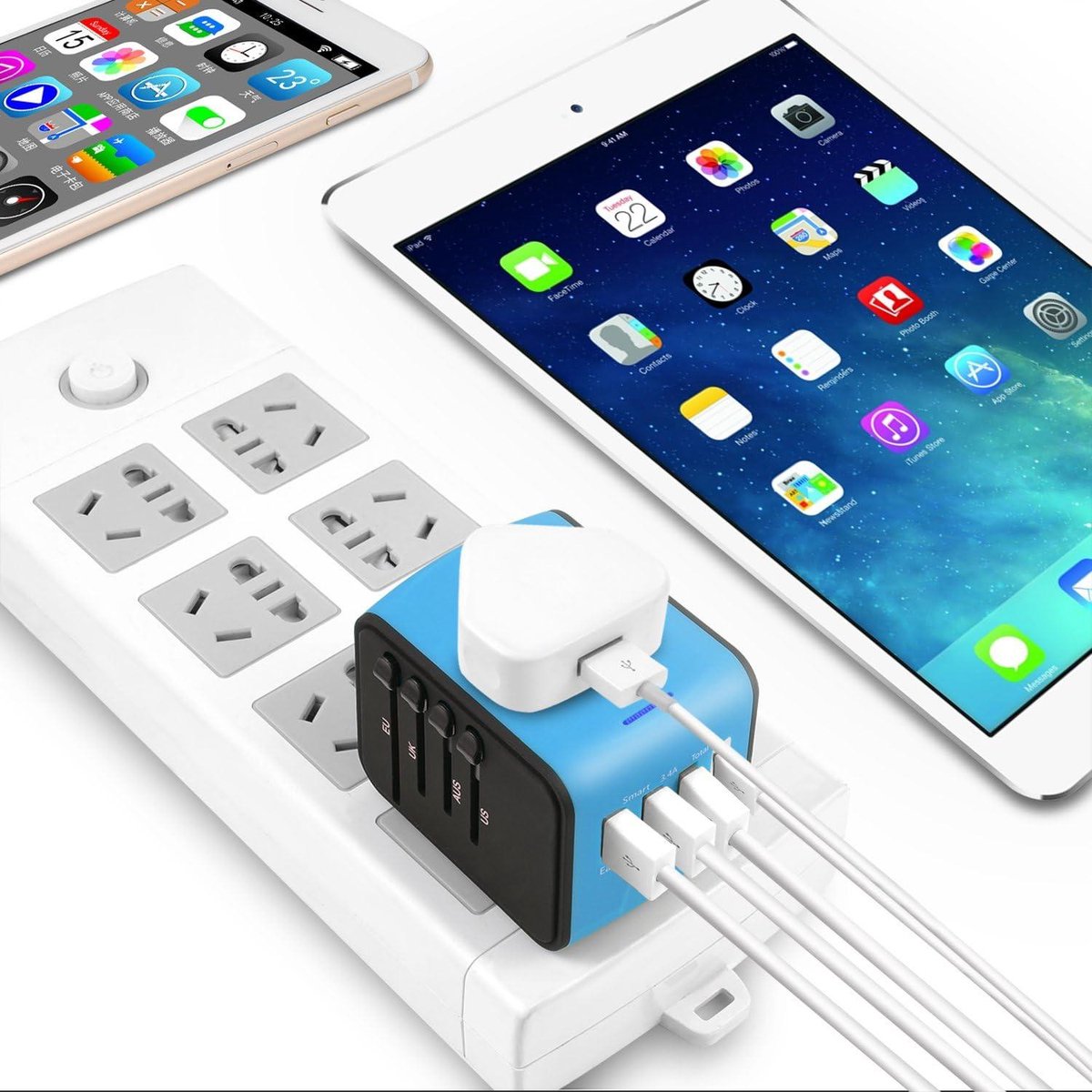Universal Travel Adapter - 3 USB 1 USB C 1 AC - Reisadapter voor Wereldwijd Gebruik