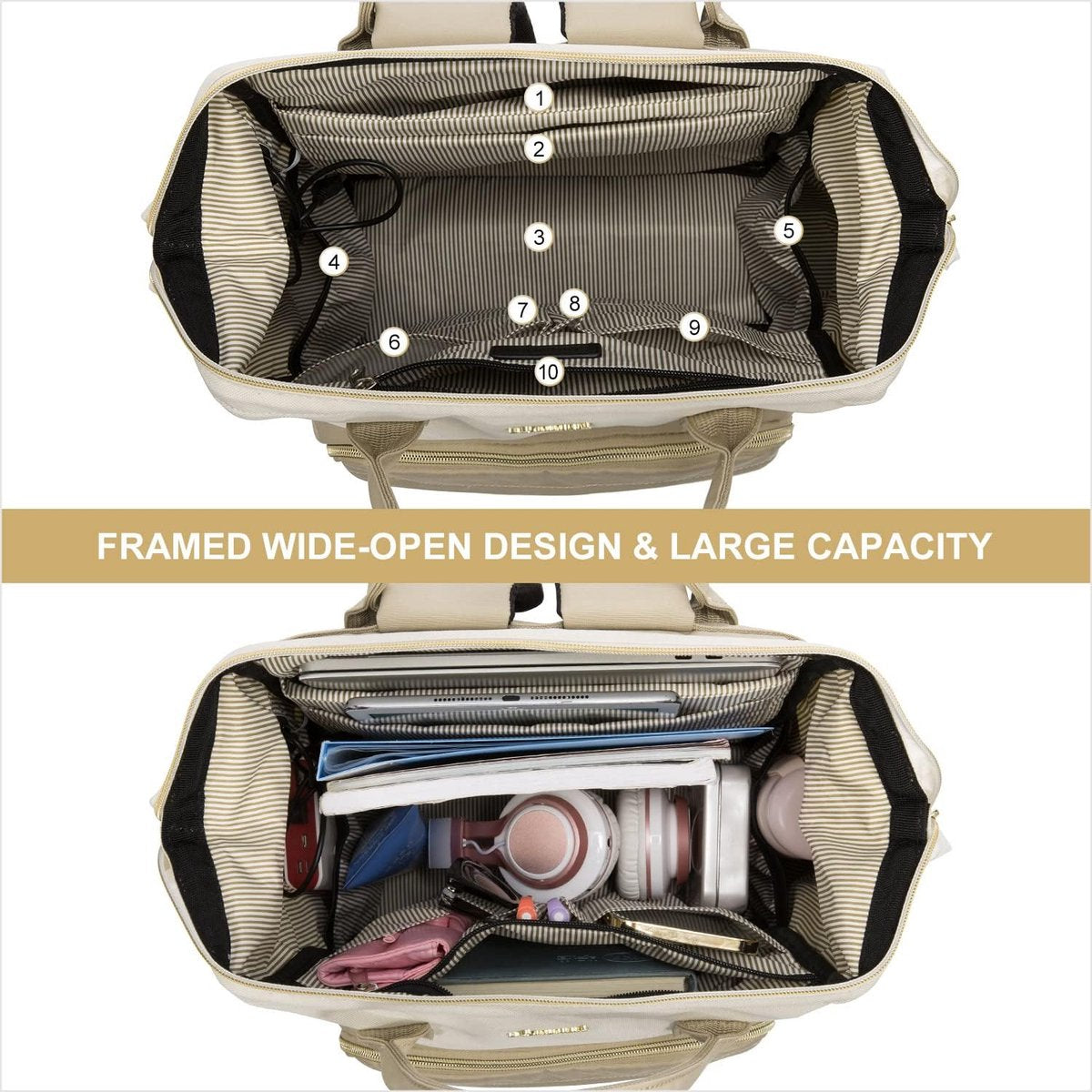 Laptop bag 17 inch - Beige - USB charging port - 43 × 15 × 32 - Waterproof backpack - Adult backpack